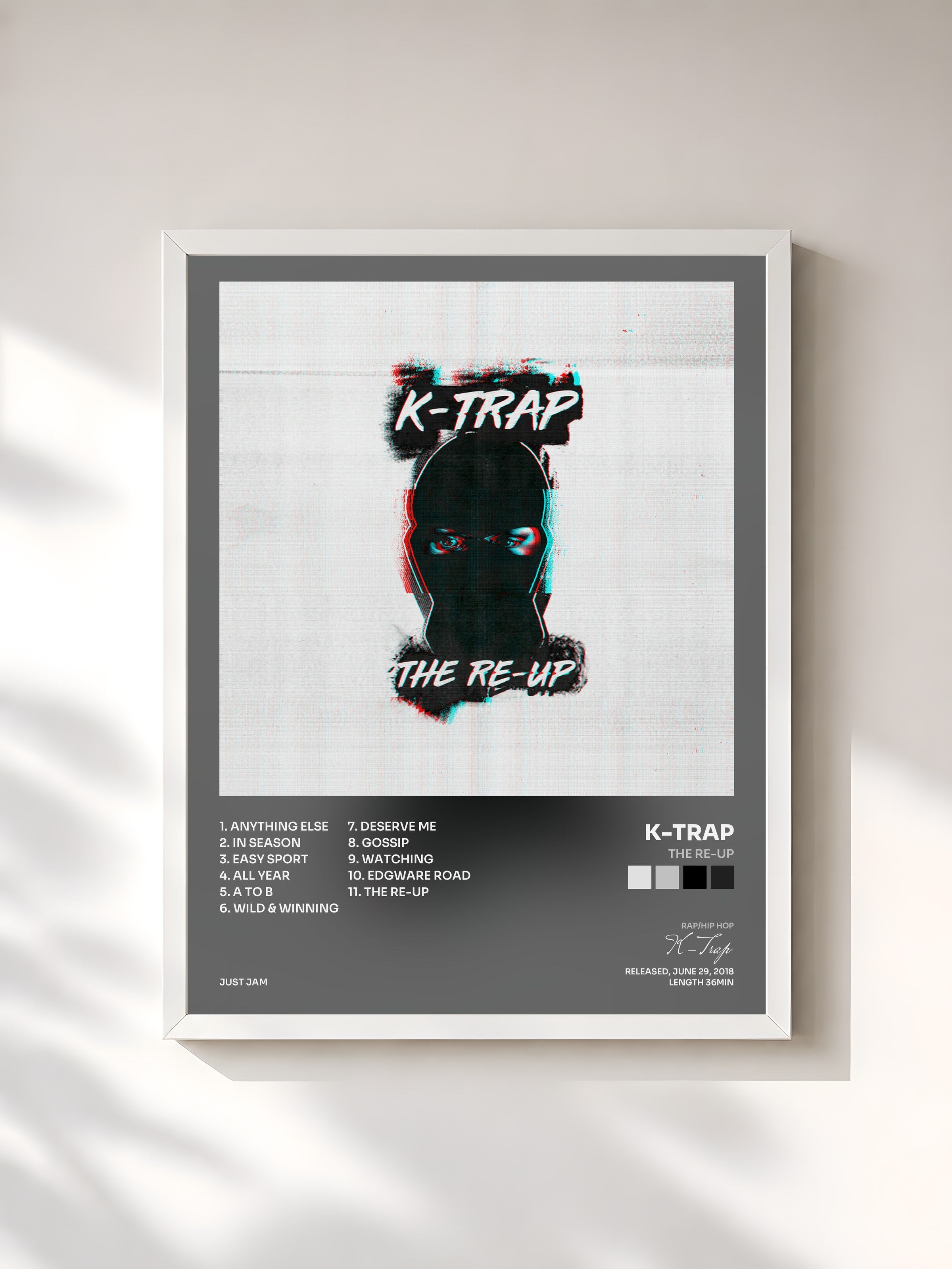 #blanc Tableau de l'album The Re-Up de K-Trap, cadre blanc, imprimé et encadré en France
