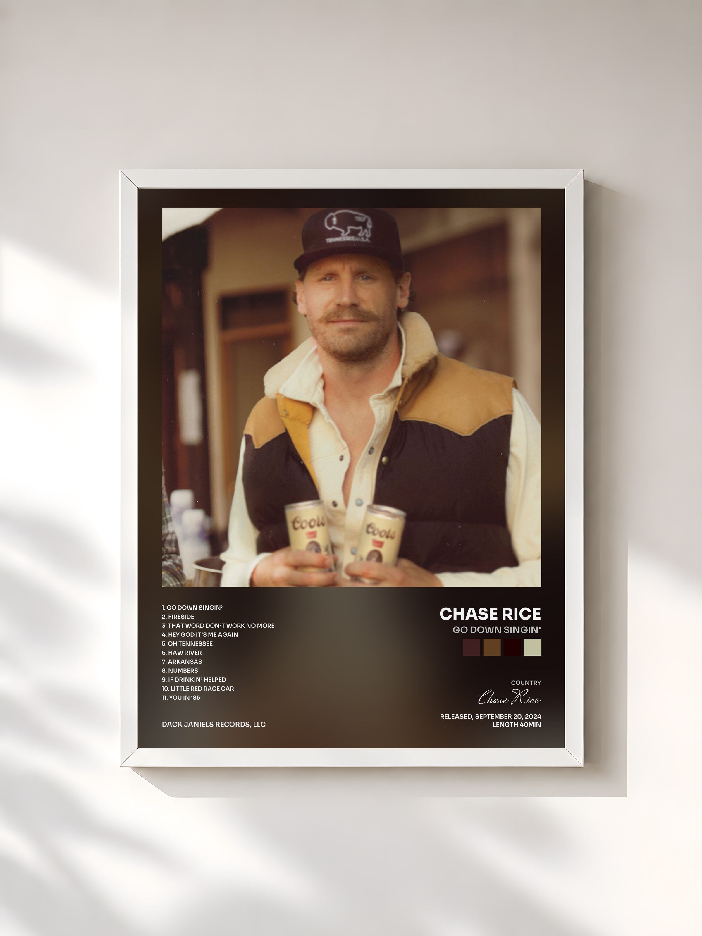 #blanc Tableau de l'album Go Down Singin' de Chase Rice, cadre blanc, imprimé et encadré en France