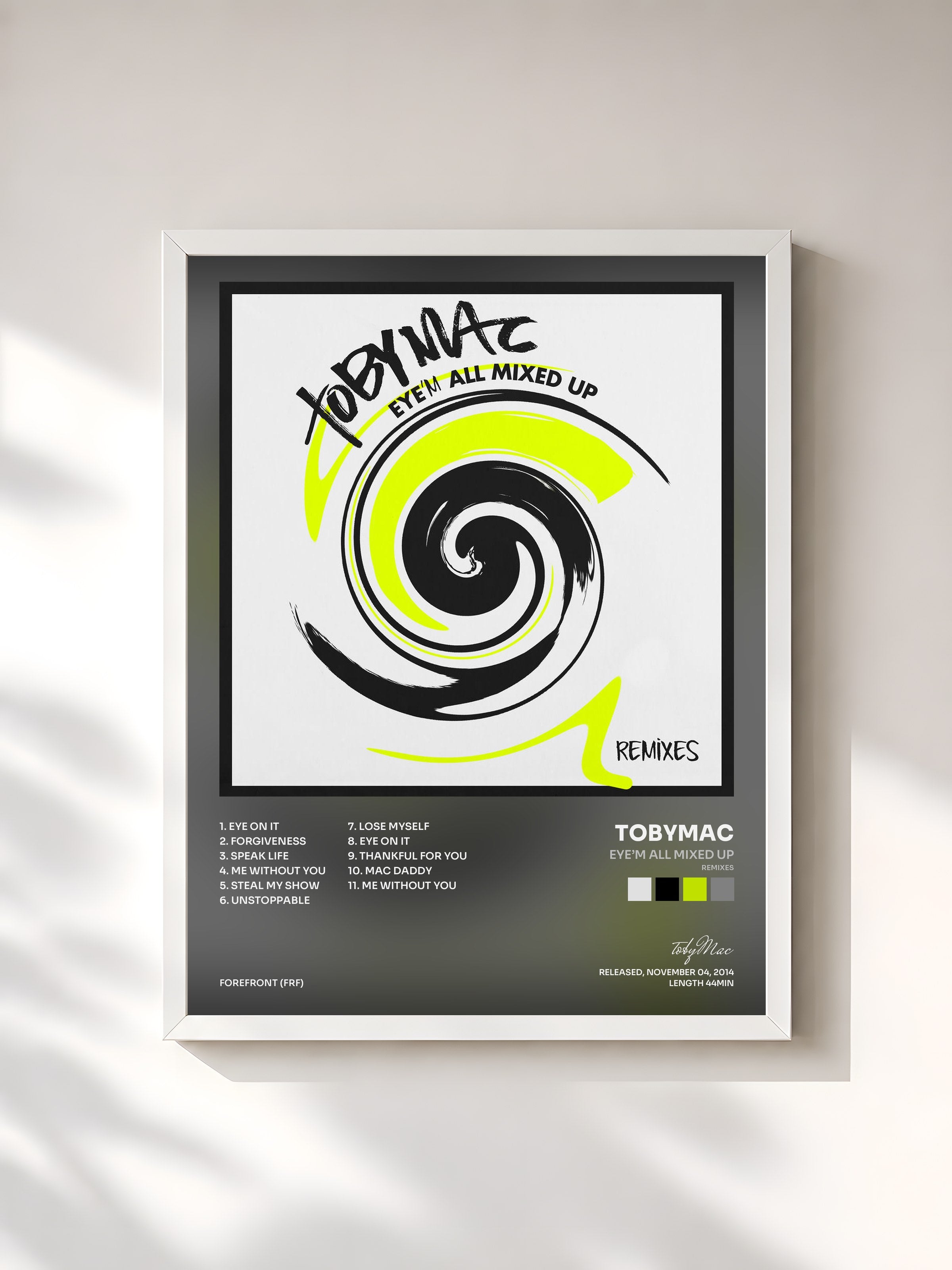 #blanc Tableau de l'album Eye’M All Mixed Up (Remixes) de tobyMac, cadre blanc, imprimé et encadré en France
