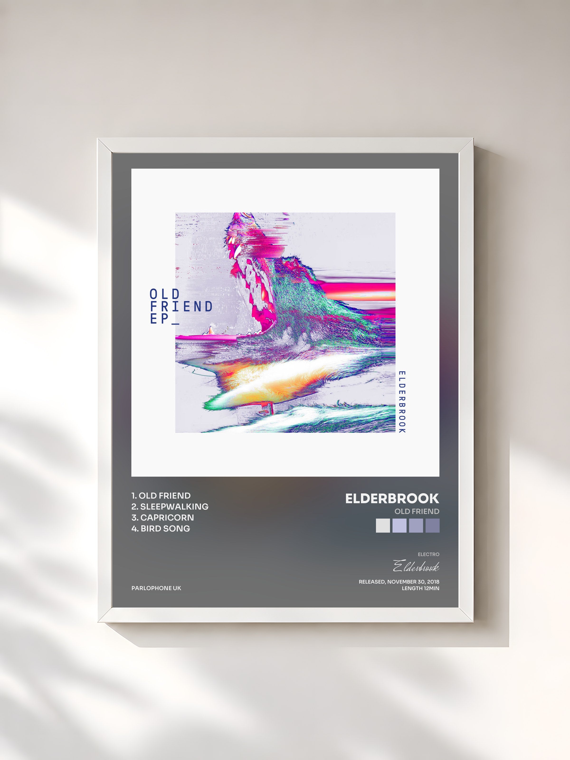 #blanc Tableau de l'album Old Friend de Elderbrook, cadre blanc, imprimé et encadré en France