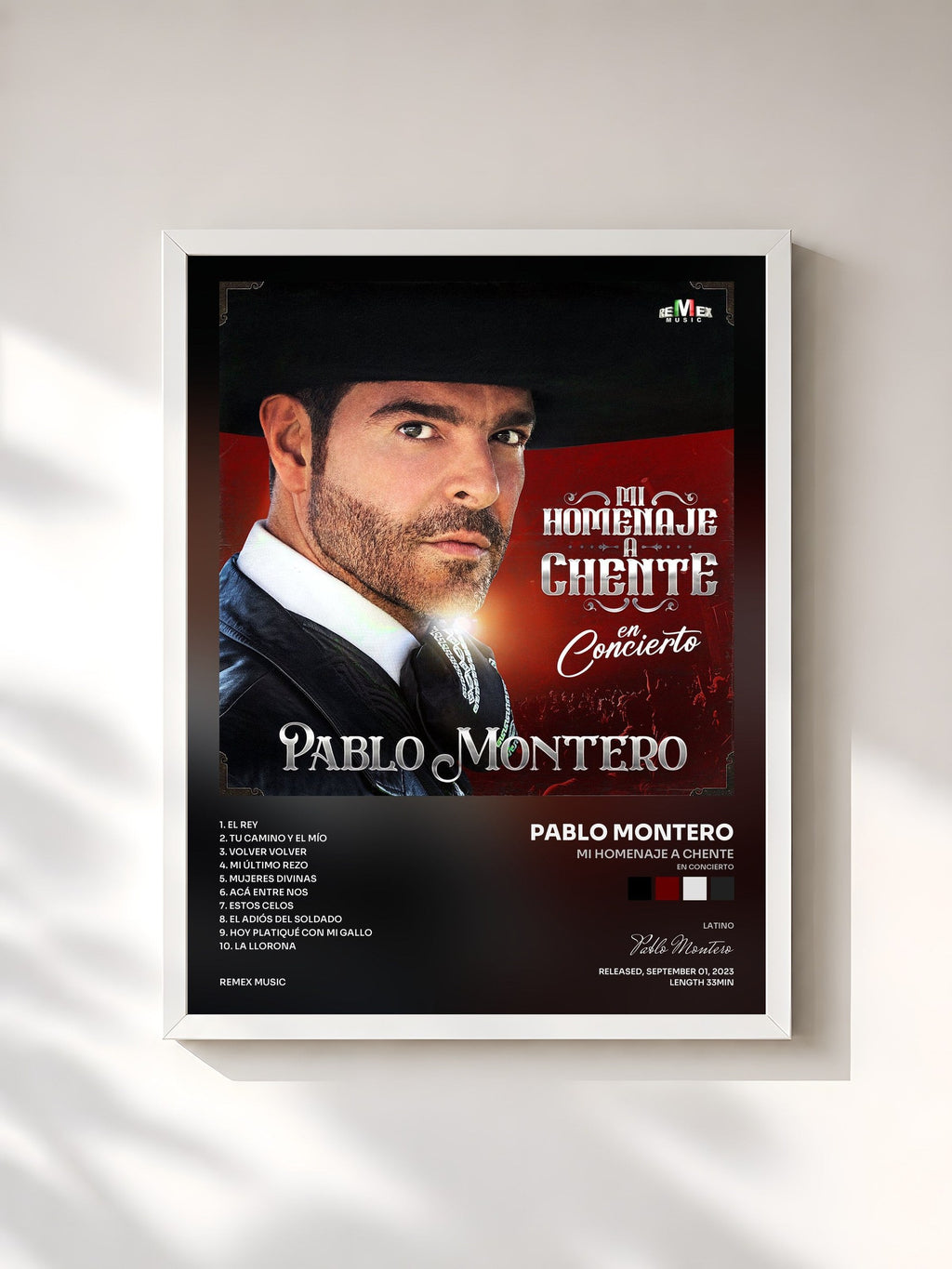 #blanc Tableau de l'album Mi Homenaje A Chente (En Concierto) de Pablo Montero, cadre blanc, imprimé et encadré en France
