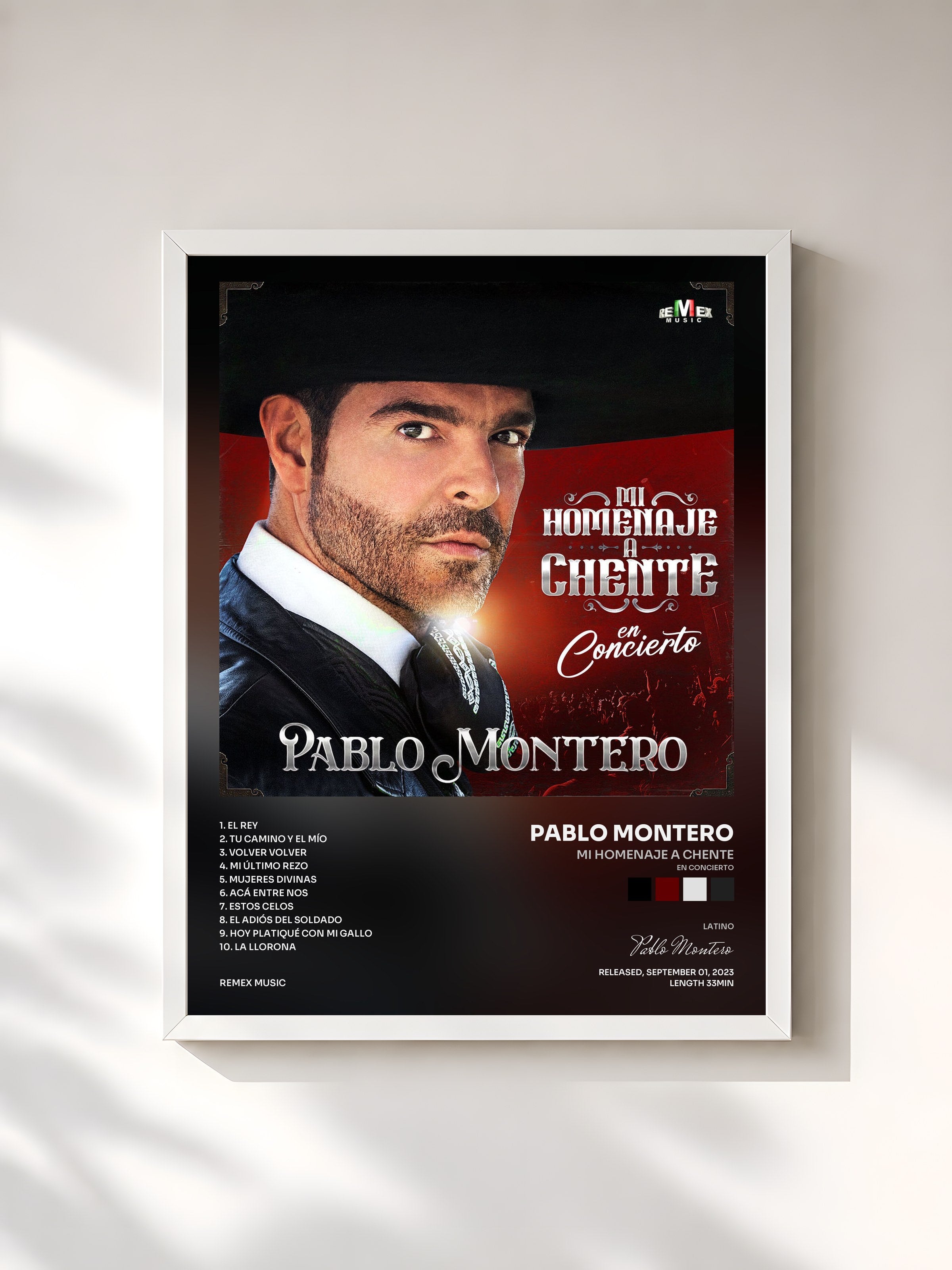 #blanc Tableau de l'album Mi Homenaje A Chente (En Concierto) de Pablo Montero, cadre blanc, imprimé et encadré en France