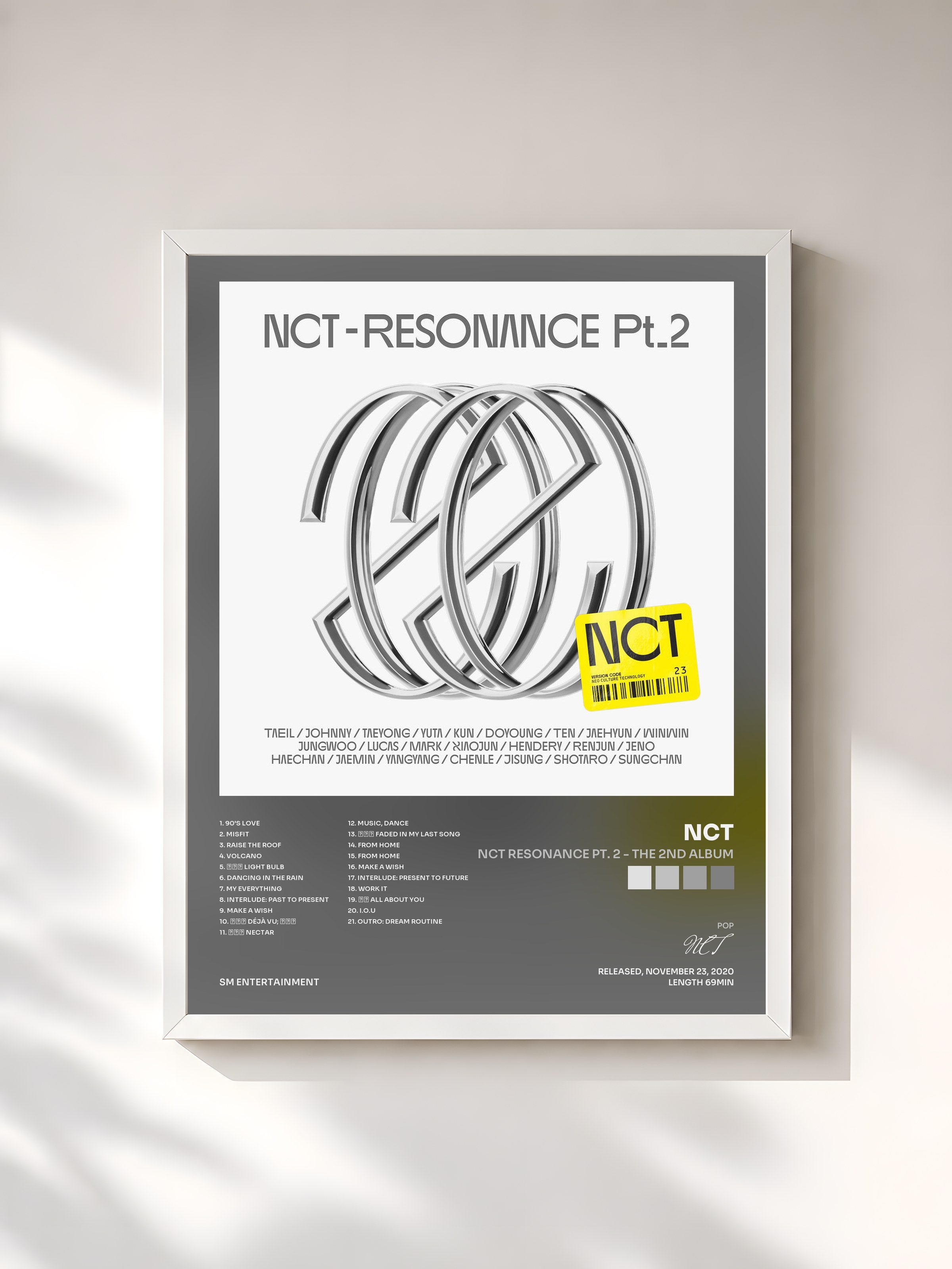 #blanc Tableau de l'album NCT RESONANCE Pt. 2 - The 2nd Album de NCT, cadre blanc, imprimé et encadré en France
