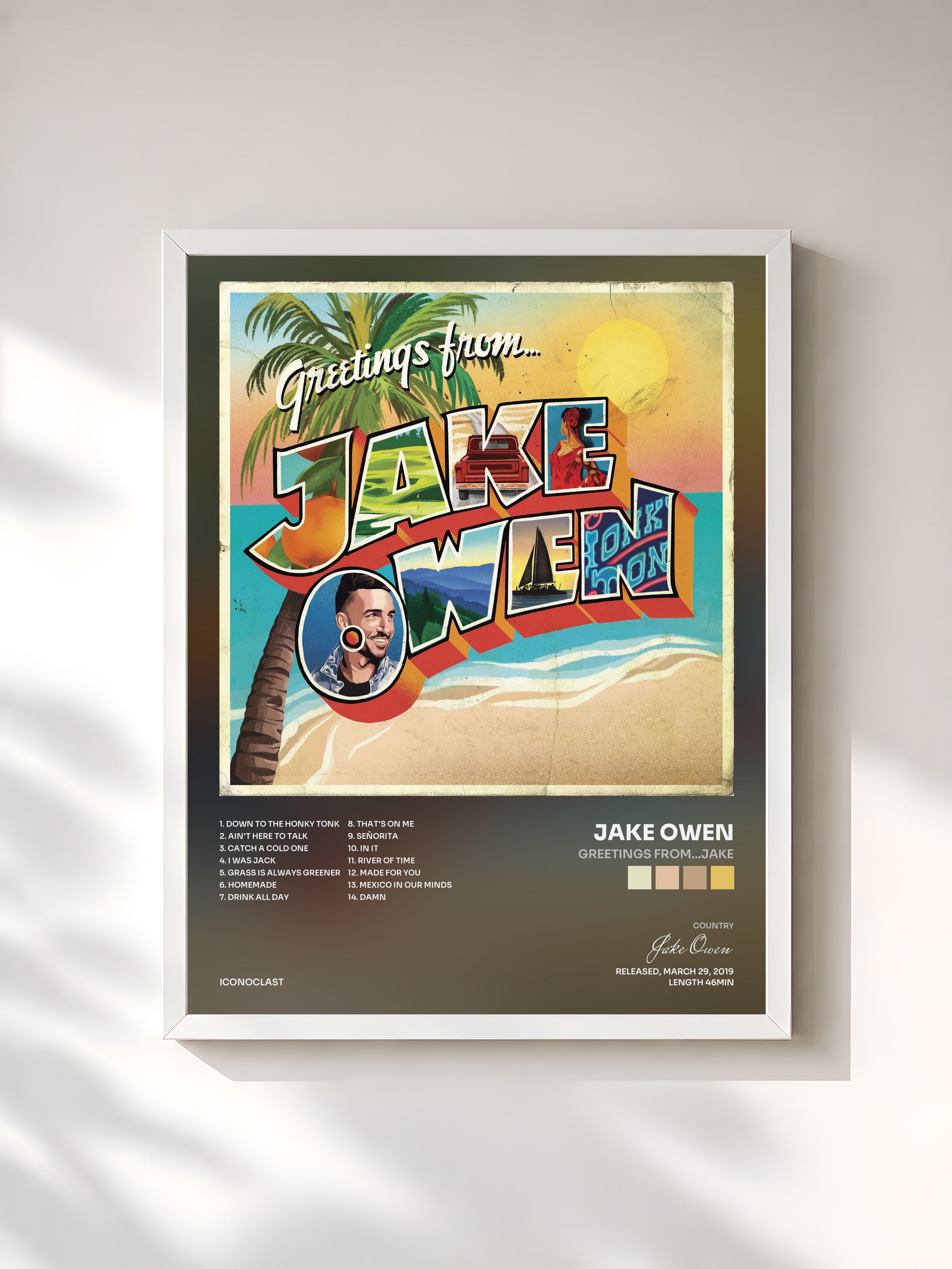#blanc Tableau de l'album Greetings From...Jake de Jake Owen, cadre blanc, imprimé et encadré en France