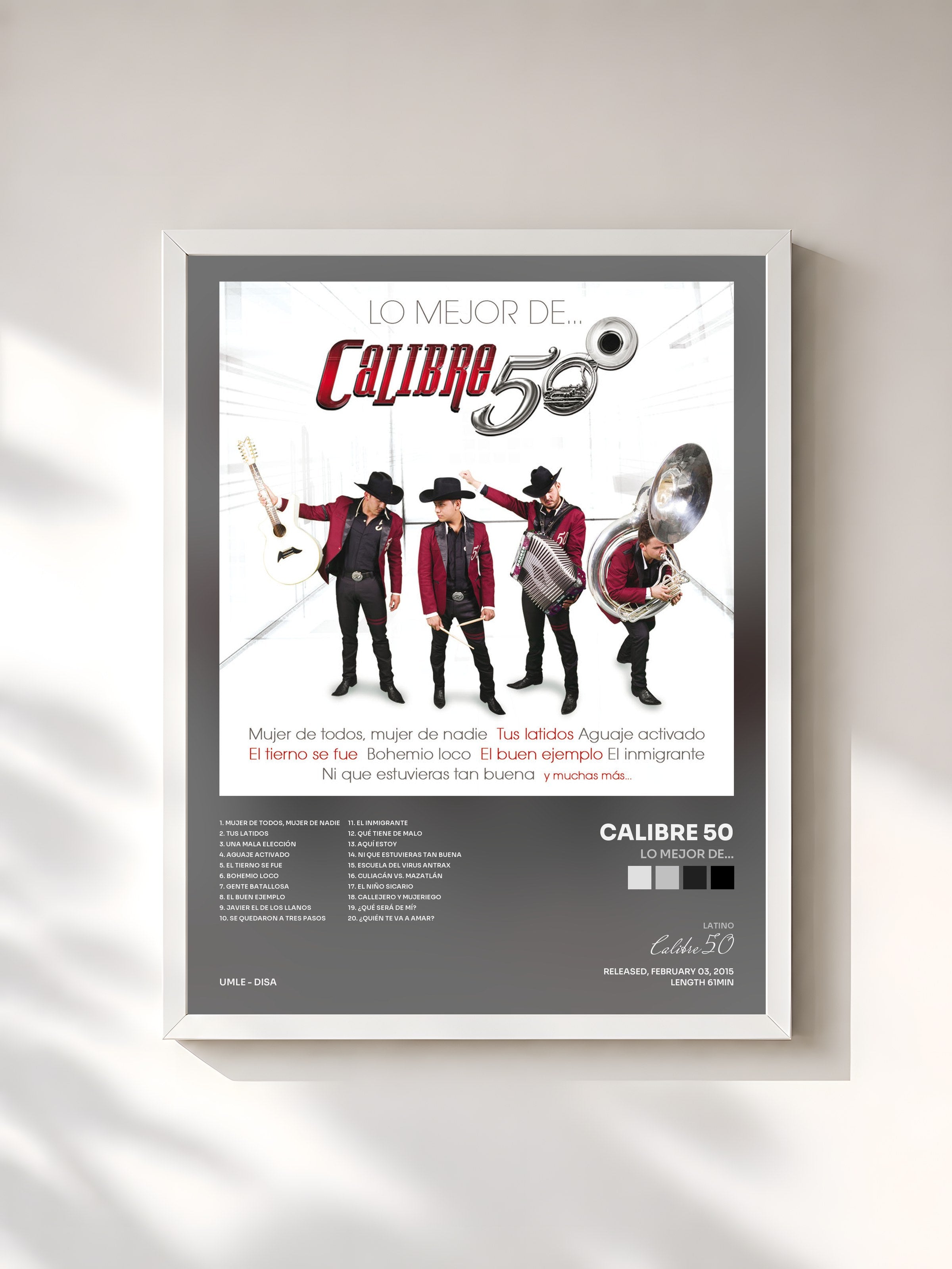 #blanc Tableau de l'album Lo Mejor De... de Calibre 50, cadre blanc, imprimé et encadré en France