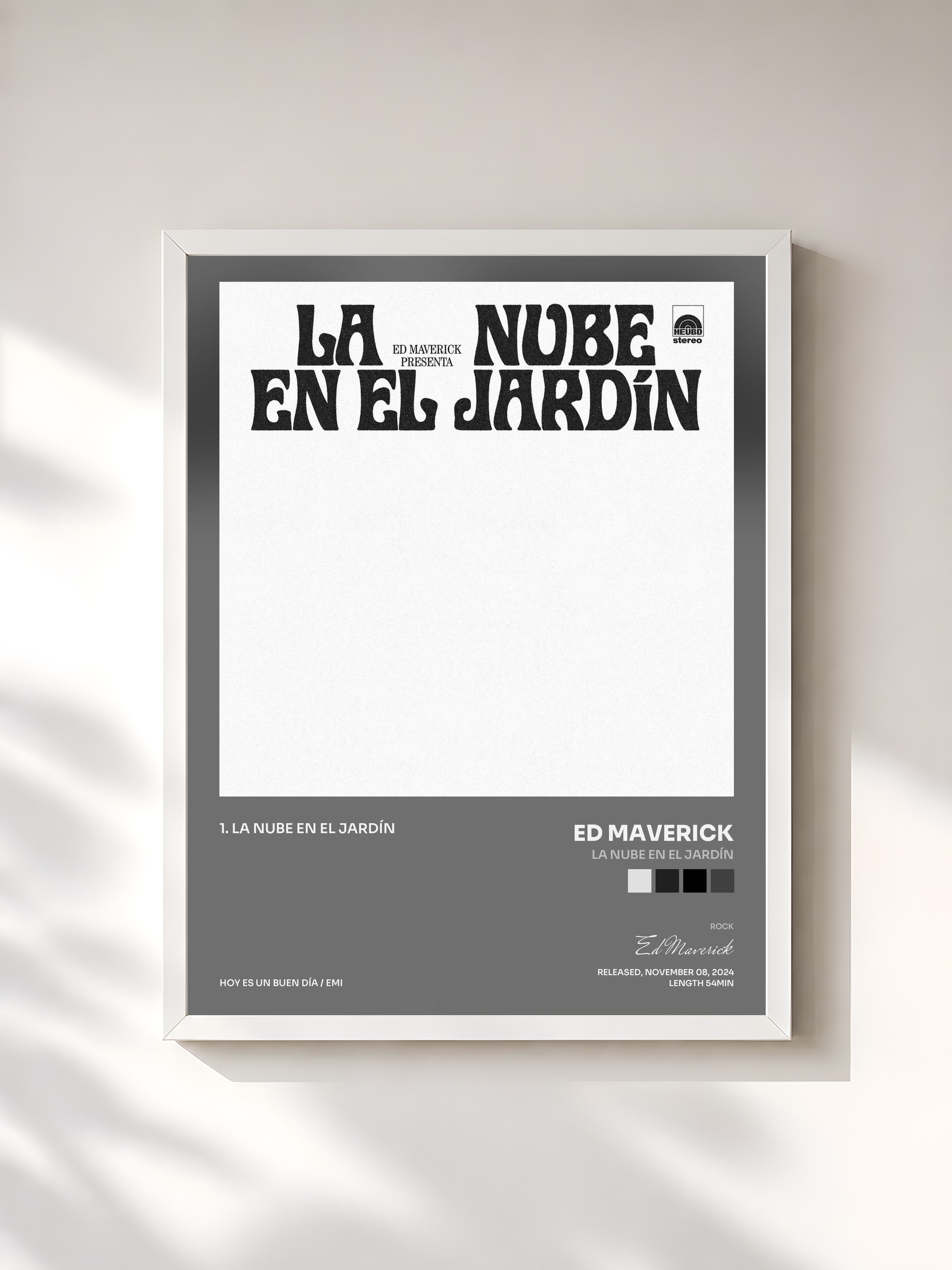 #blanc Tableau de l'album LA NUBE EN EL JARDÍN de Ed Maverick, cadre blanc, imprimé et encadré en France