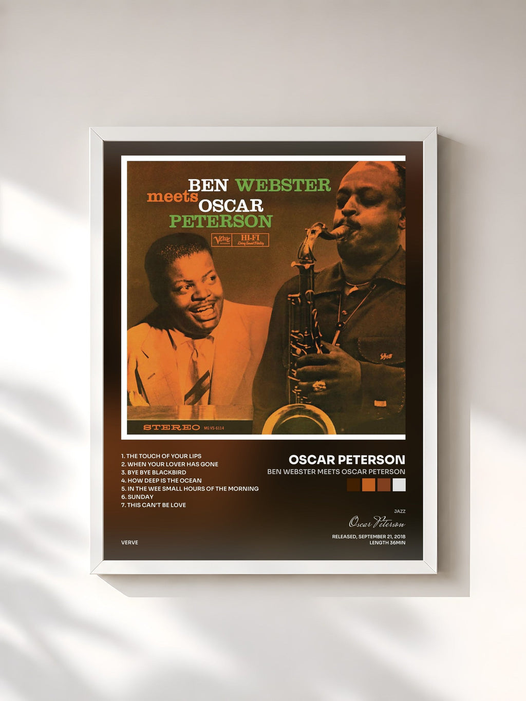 #blanc Ben Webster Meets Oscar Peterson by Oscar Peterson as a framed art print, white frame, printed and framed in France