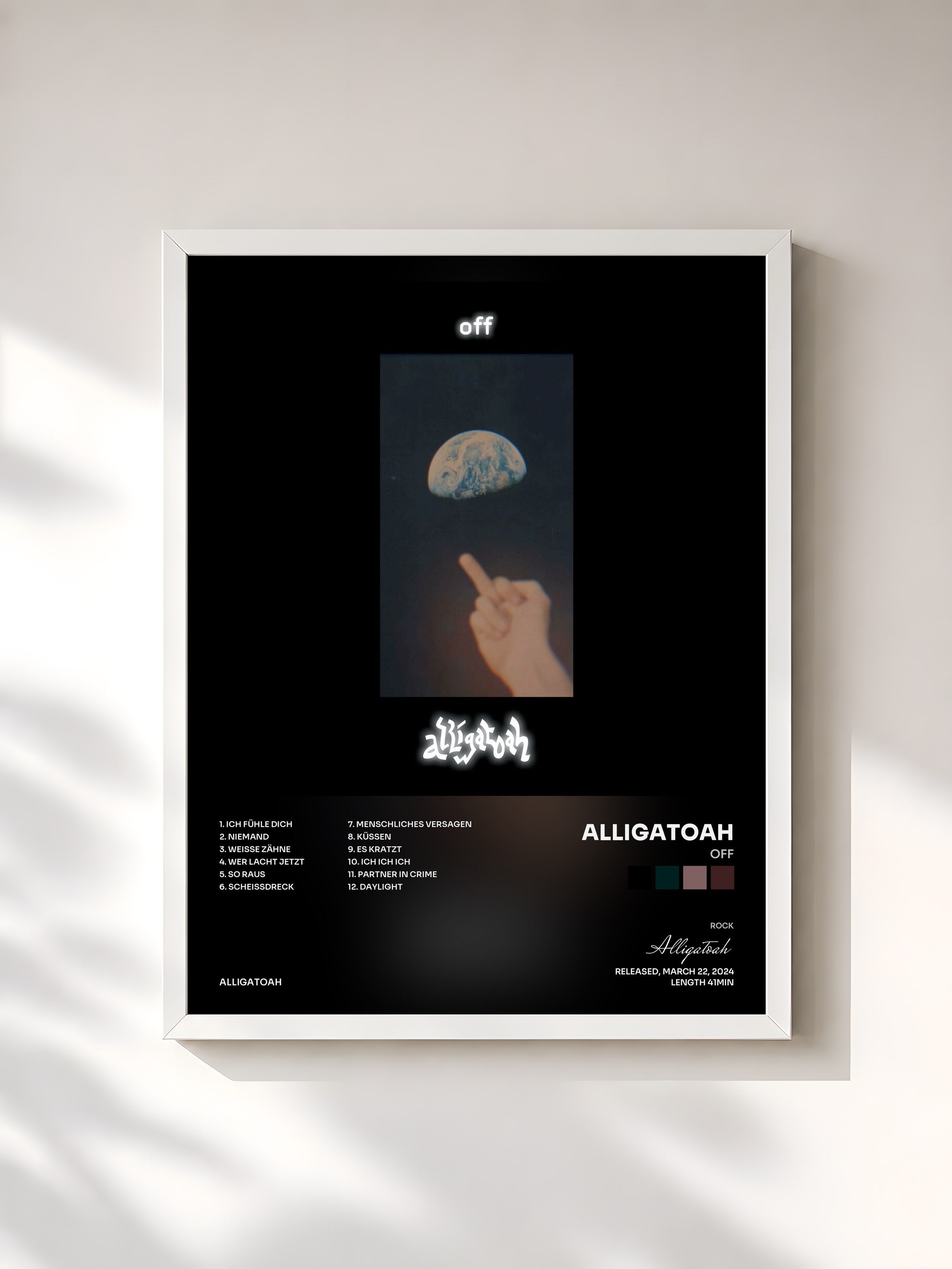 #blanc Tableau de l'album off de Alligatoah, cadre blanc, imprimé et encadré en France