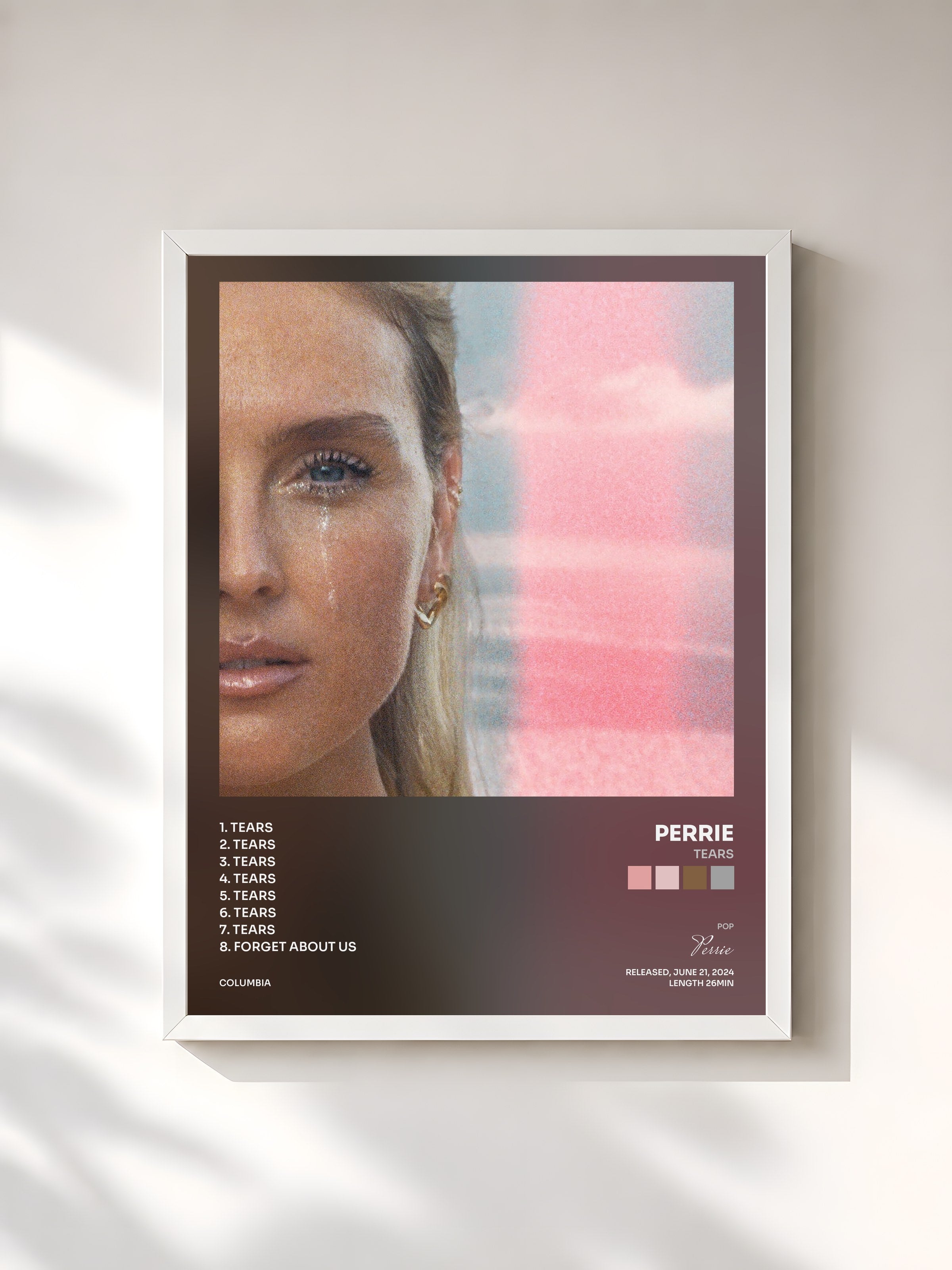 #blanc Tableau de l'album Tears de Perrie, cadre blanc, imprimé et encadré en France