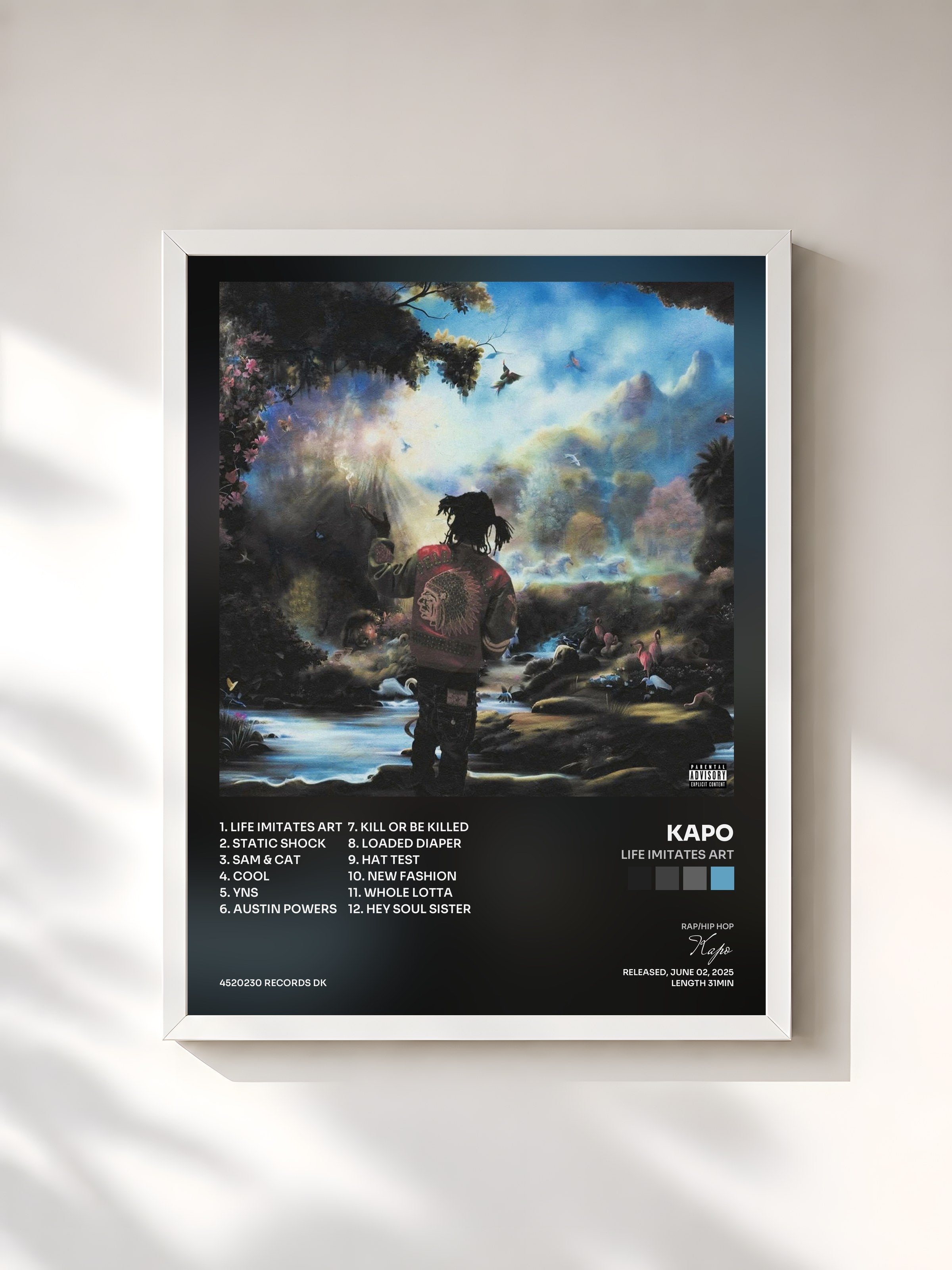 #blanc Tableau de l'album Life Imitates Art de Kapo, cadre blanc, imprimé et encadré en France
