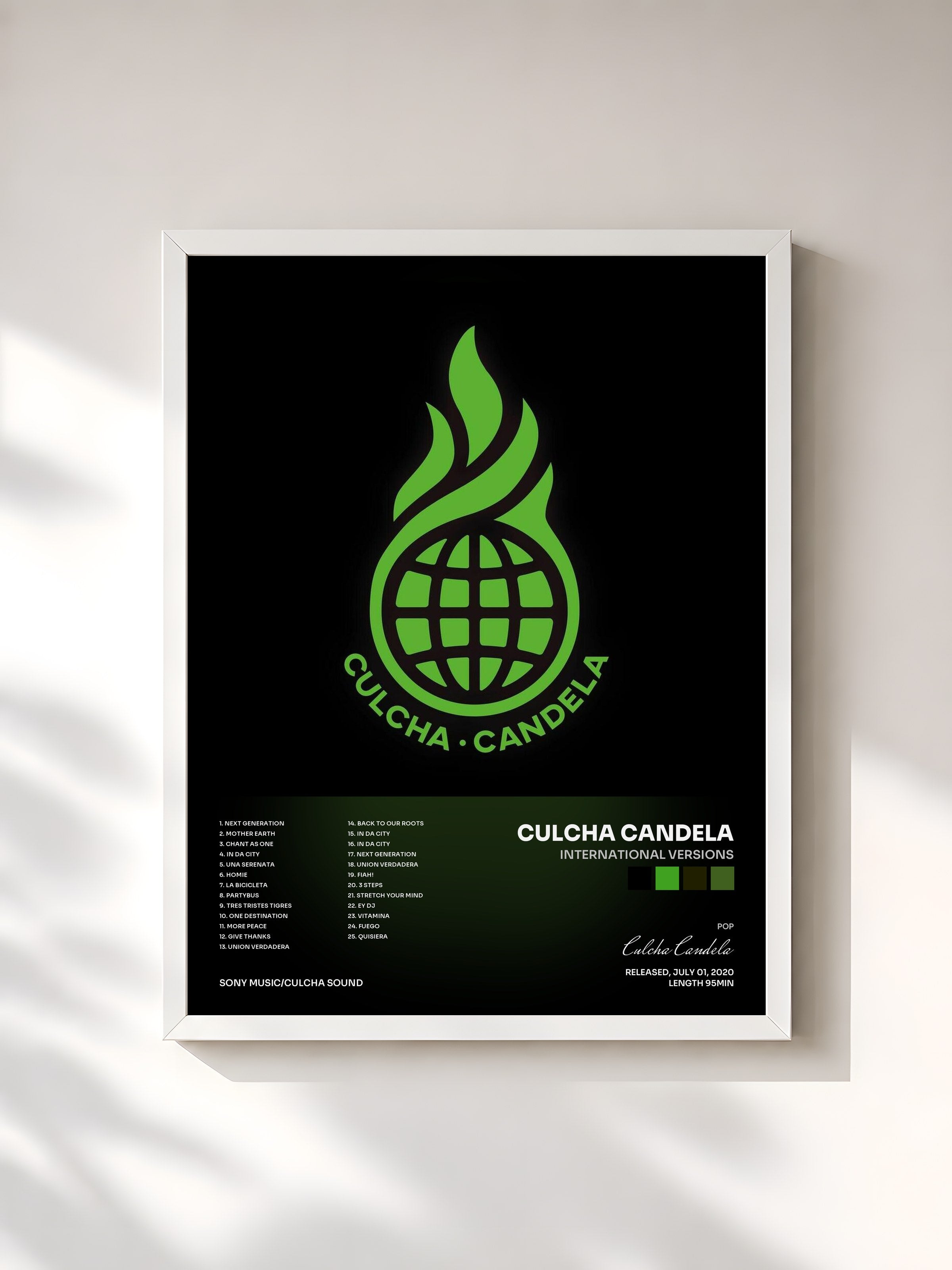 #blanc Tableau de l'album International Versions de Culcha Candela, cadre blanc, imprimé et encadré en France