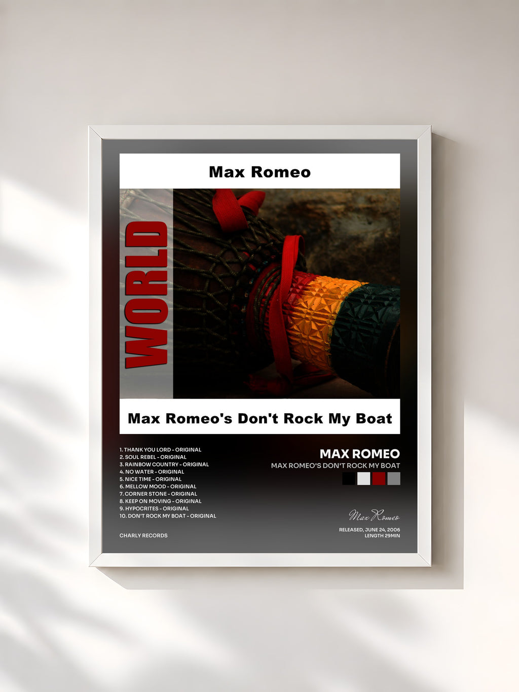 #blanc Tableau de l'album Max Romeo's Don't Rock My Boat de Max Romeo, cadre blanc, imprimé et encadré en France
