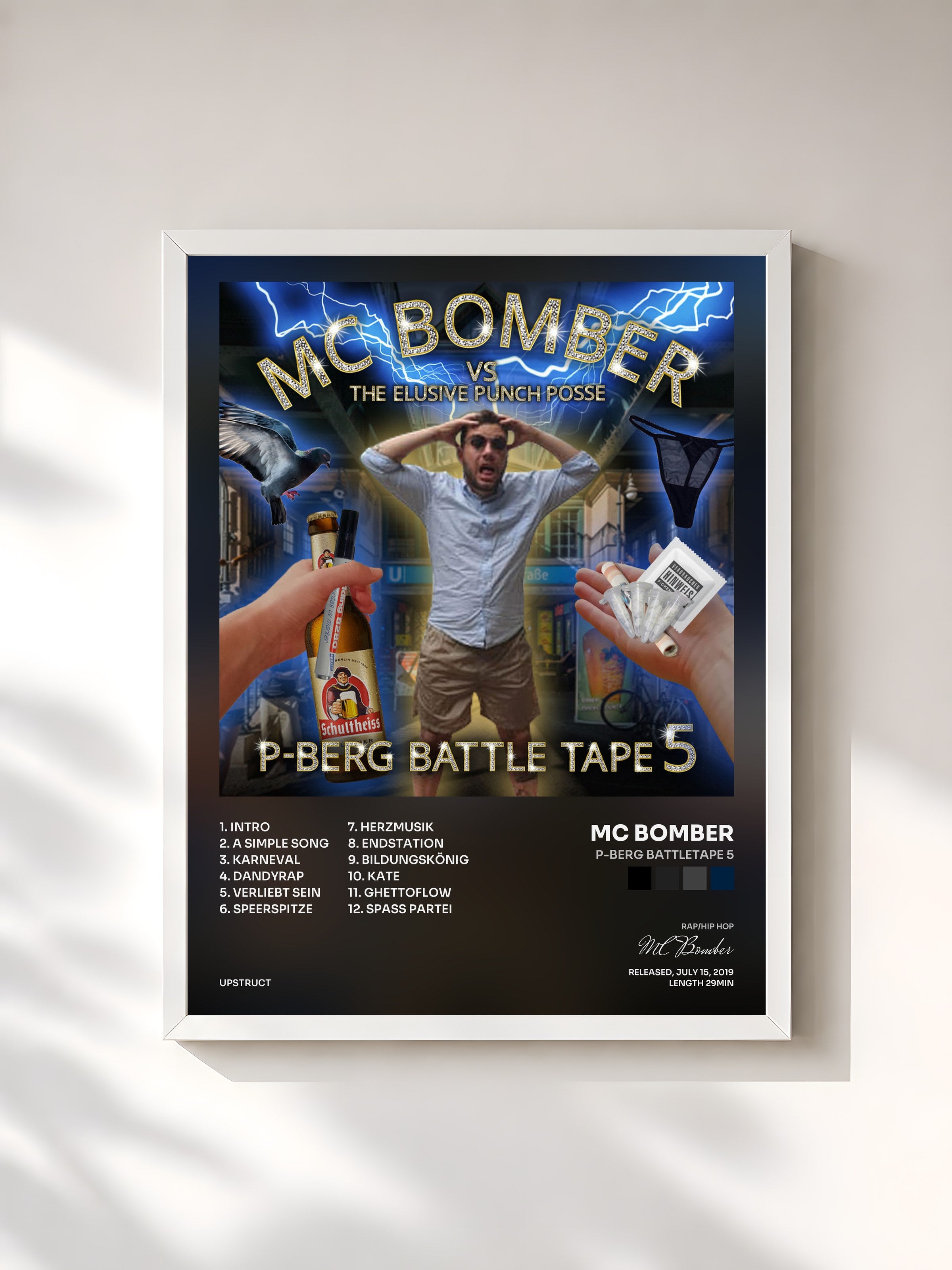 #blanc Tableau de l'album P-Berg Battletape 5 de MC Bomber, cadre blanc, imprimé et encadré en France