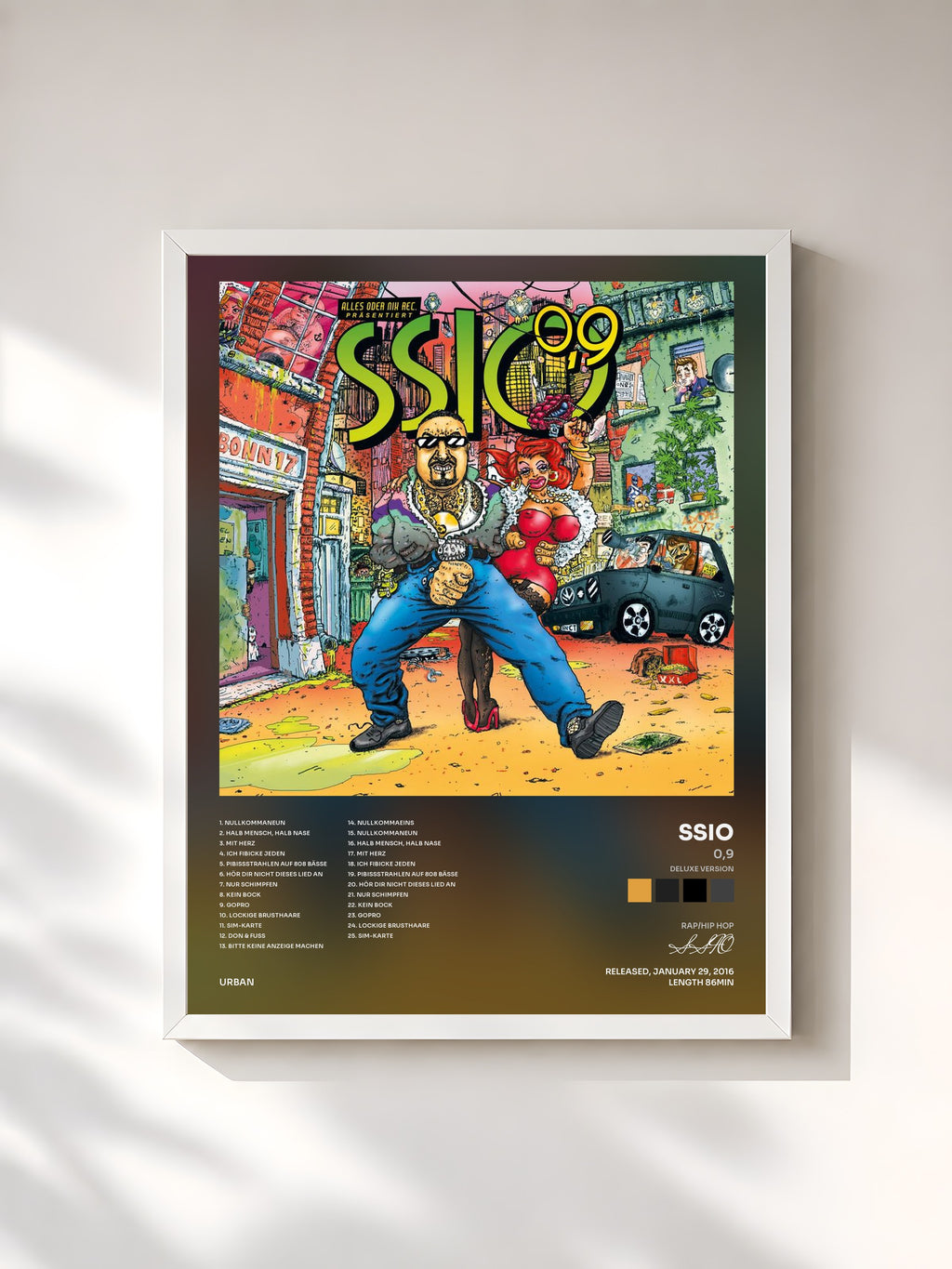 #blanc Tableau de l'album 0,9 (Deluxe Version) de SSIO, cadre blanc, imprimé et encadré en France