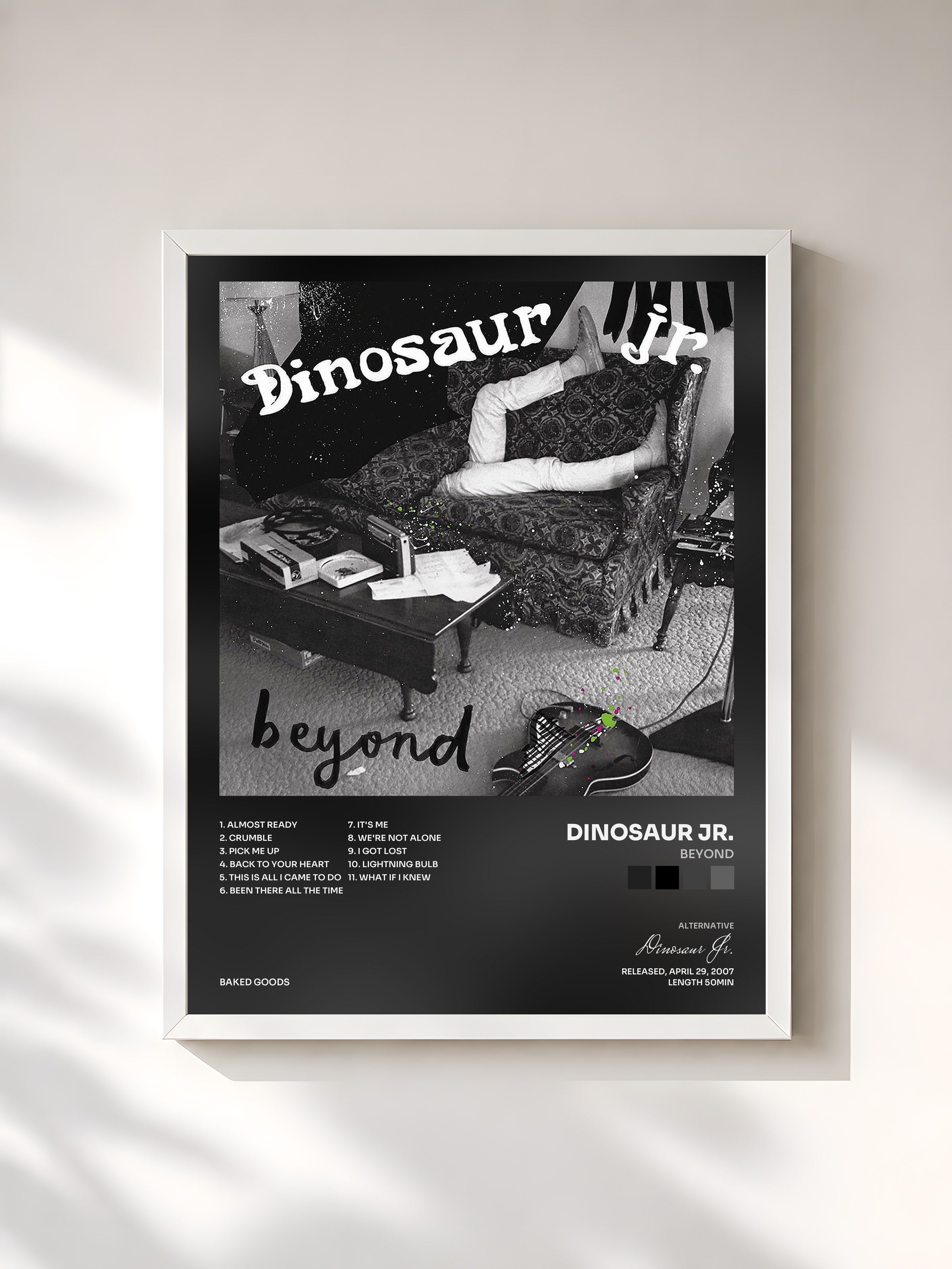 #blanc Tableau de l'album Beyond de Dinosaur Jr., cadre blanc, imprimé et encadré en France