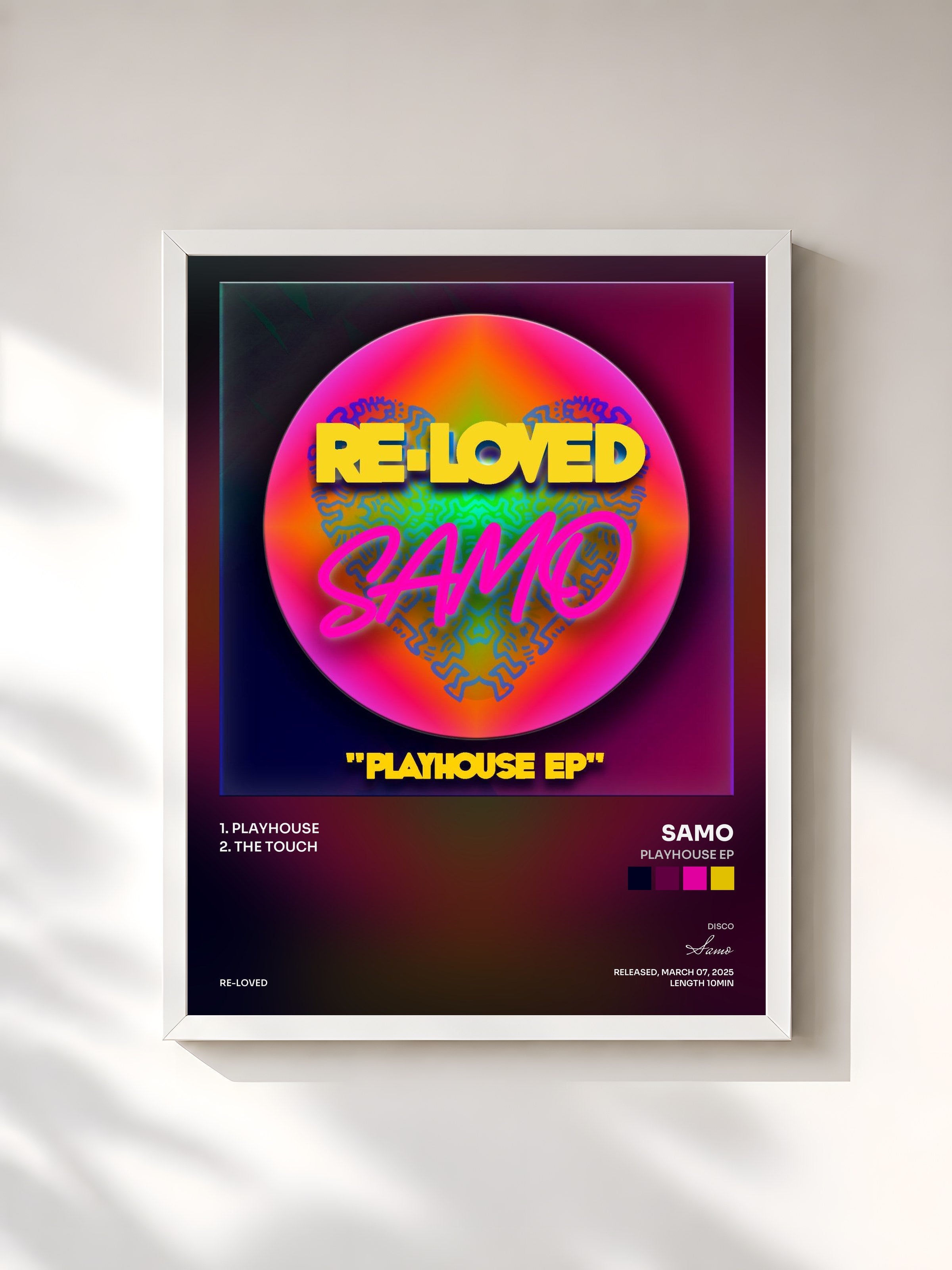#blanc Tableau de l'album Playhouse EP de Samo, cadre blanc, imprimé et encadré en France