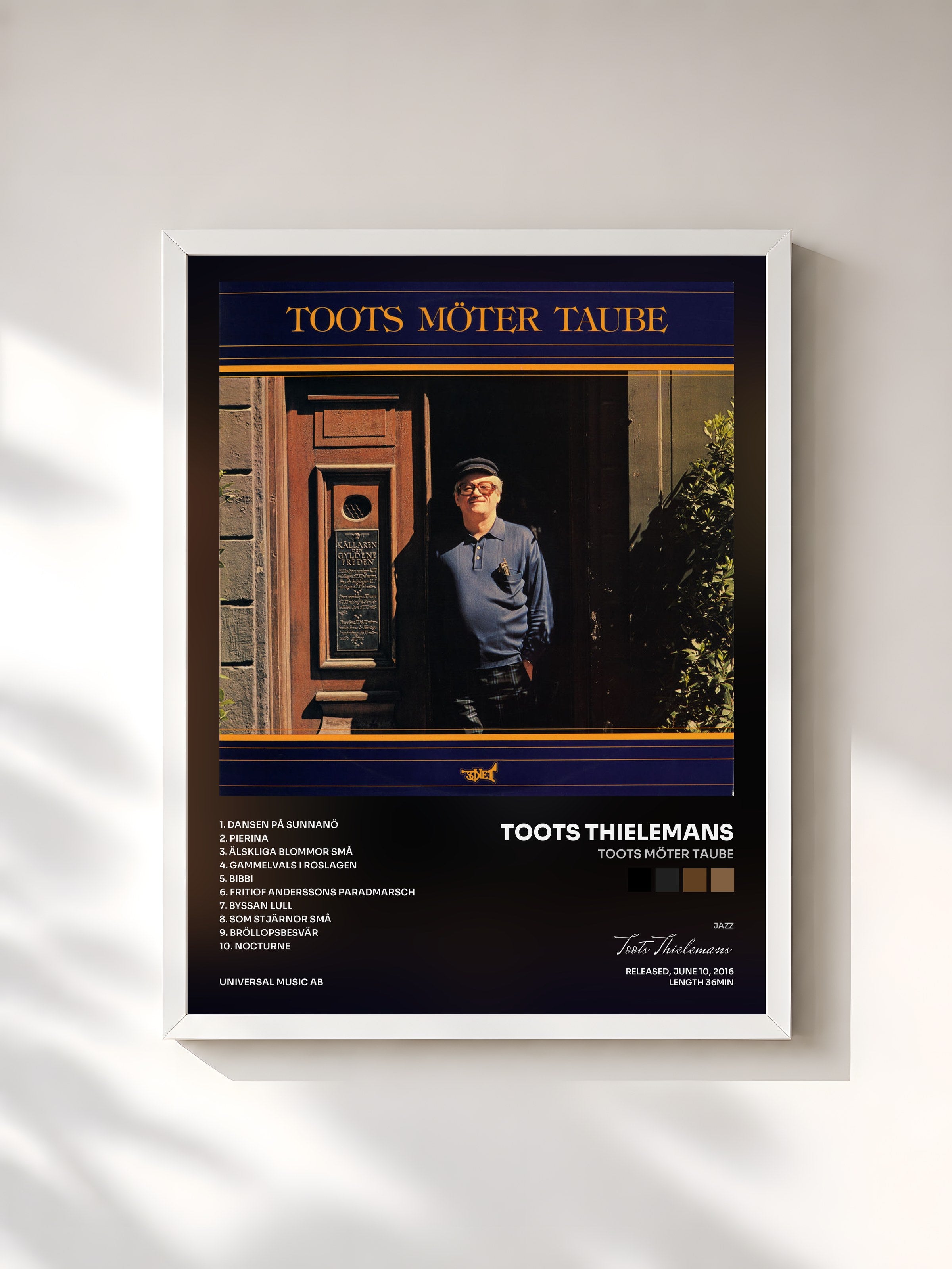 #blanc Tableau de l'album Toots möter Taube de Toots Thielemans, cadre blanc, imprimé et encadré en France