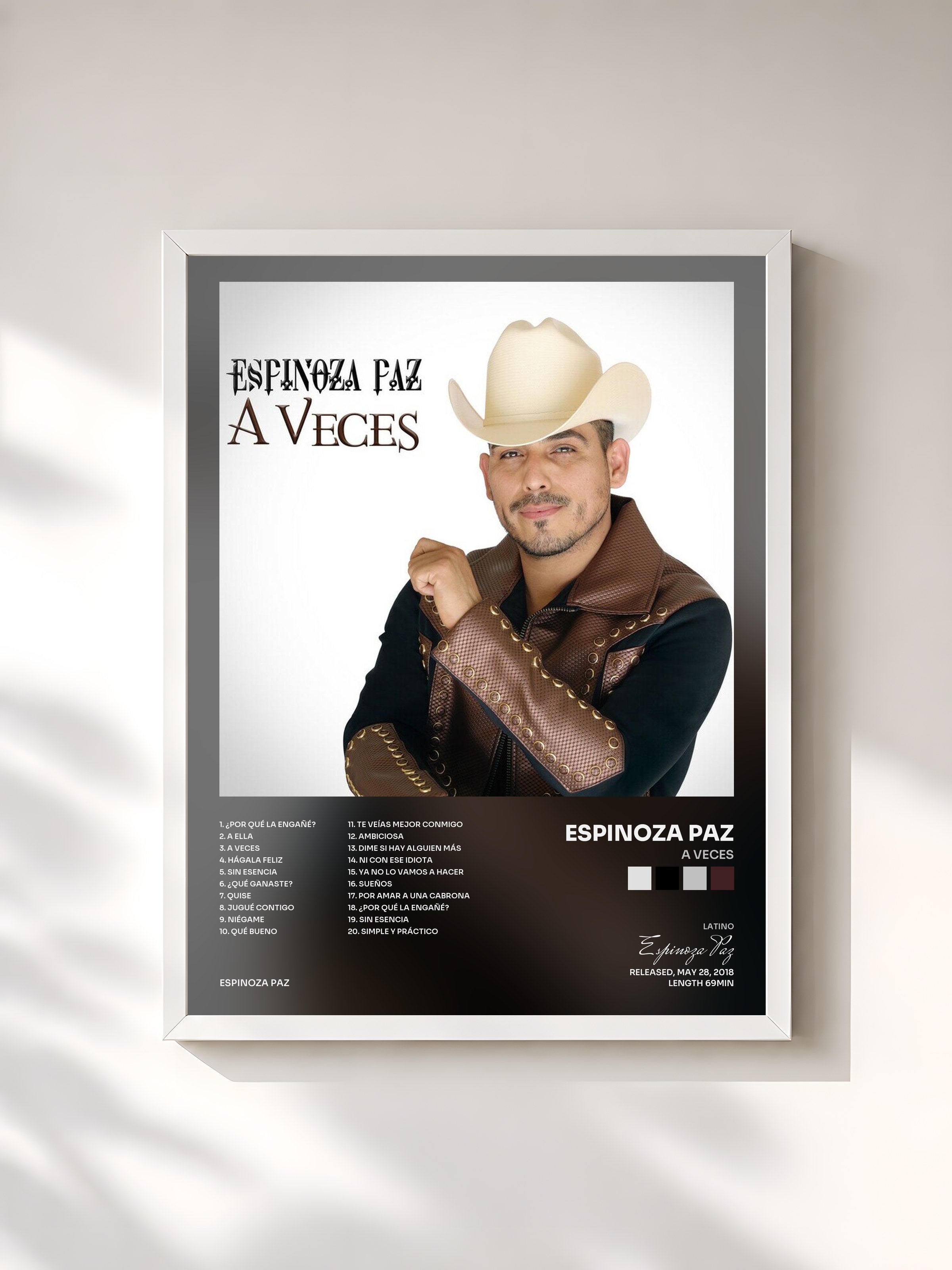 #blanc Tableau de l'album A Veces de Espinoza Paz, cadre blanc, imprimé et encadré en France