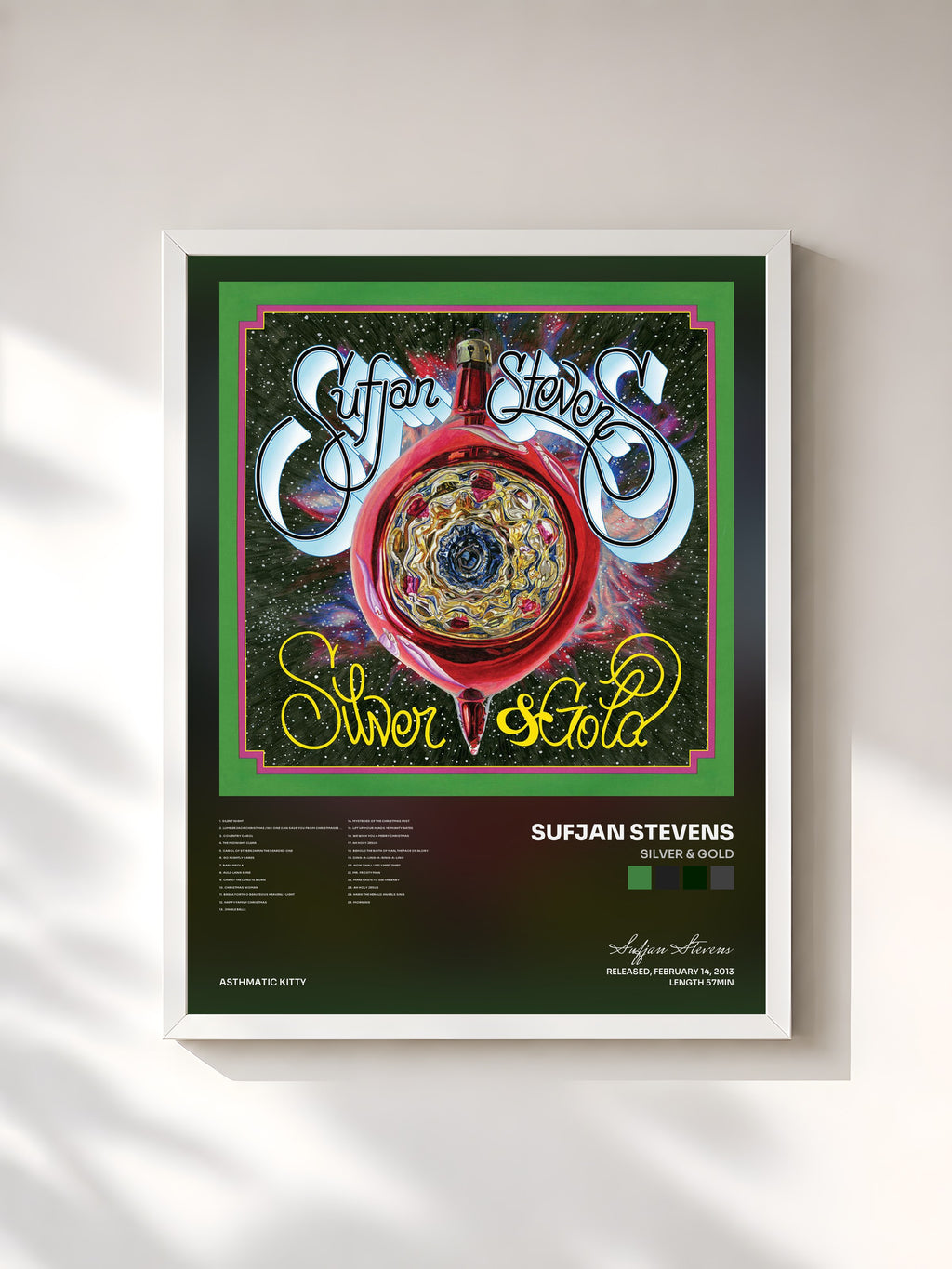 #blanc Tableau de l'album Silver & Gold de Sufjan Stevens, cadre blanc, imprimé et encadré en France