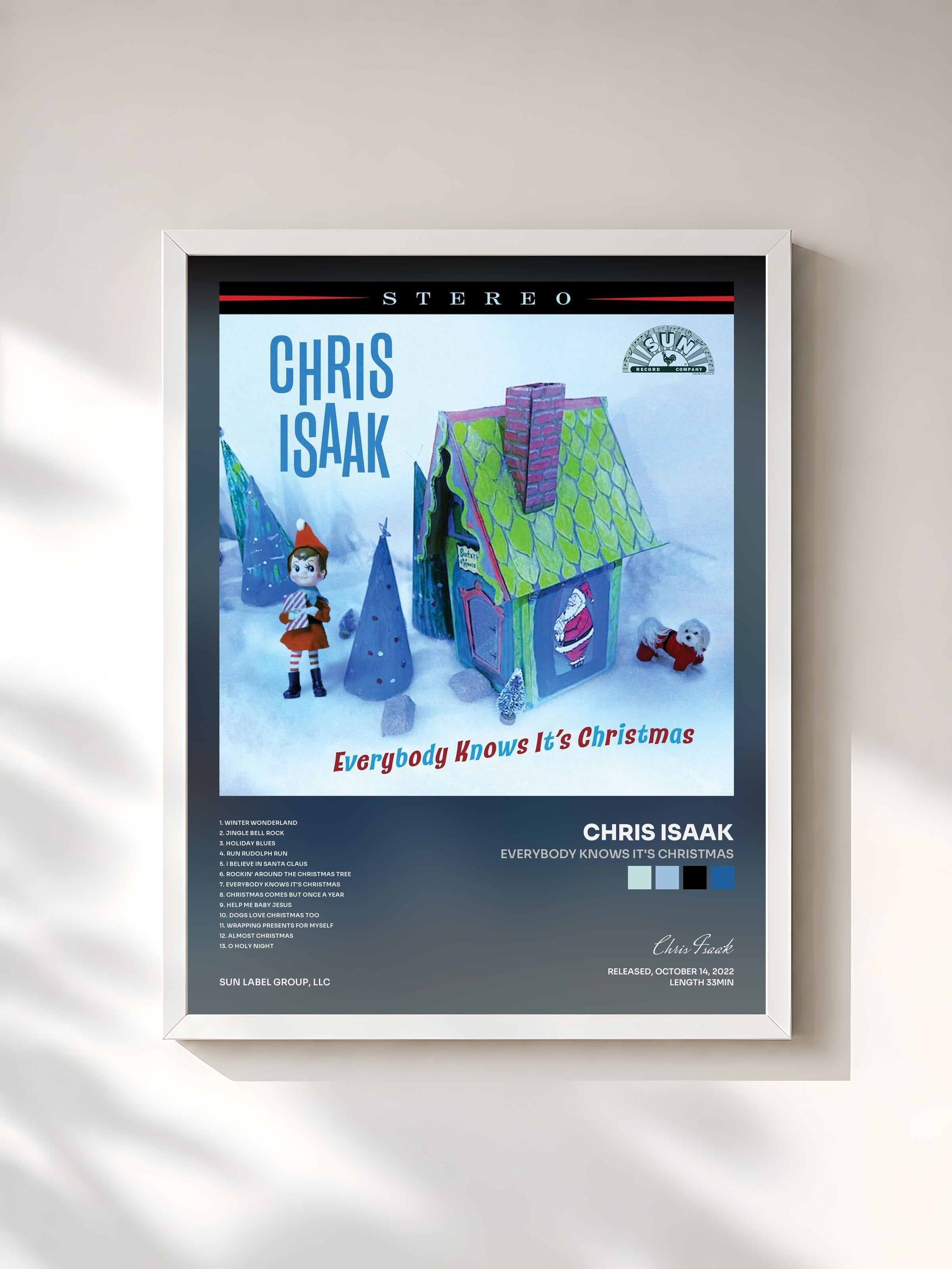 #blanc Tableau de l'album Everybody Knows It's Christmas de Chris Isaak, cadre blanc, imprimé et encadré en France