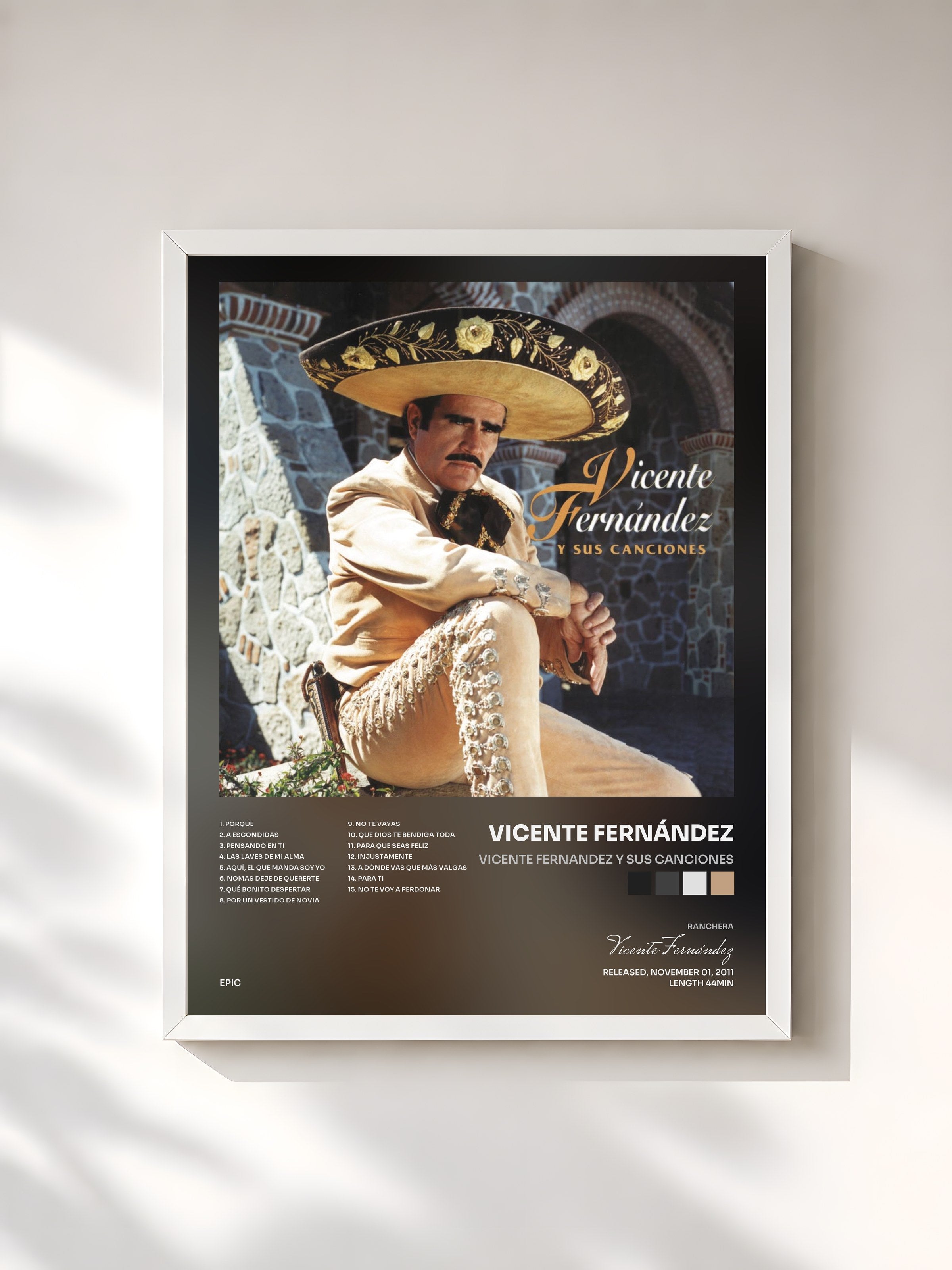 #blanc Tableau de l'album Vicente Fernandez Y Sus Canciones de Vicente Fernández, cadre blanc, imprimé et encadré en France