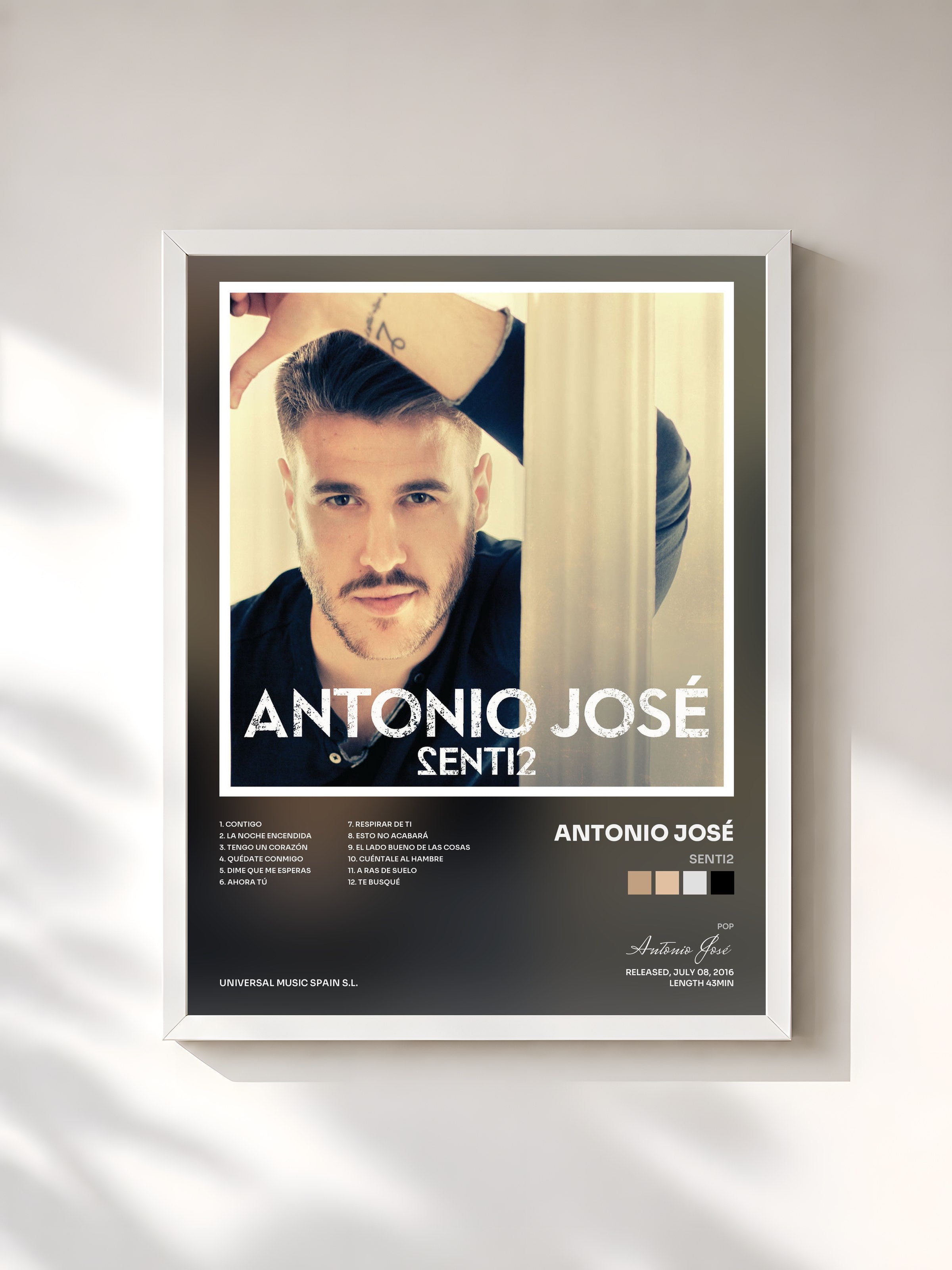 #blanc Tableau de l'album Senti2 de Antonio José, cadre blanc, imprimé et encadré en France