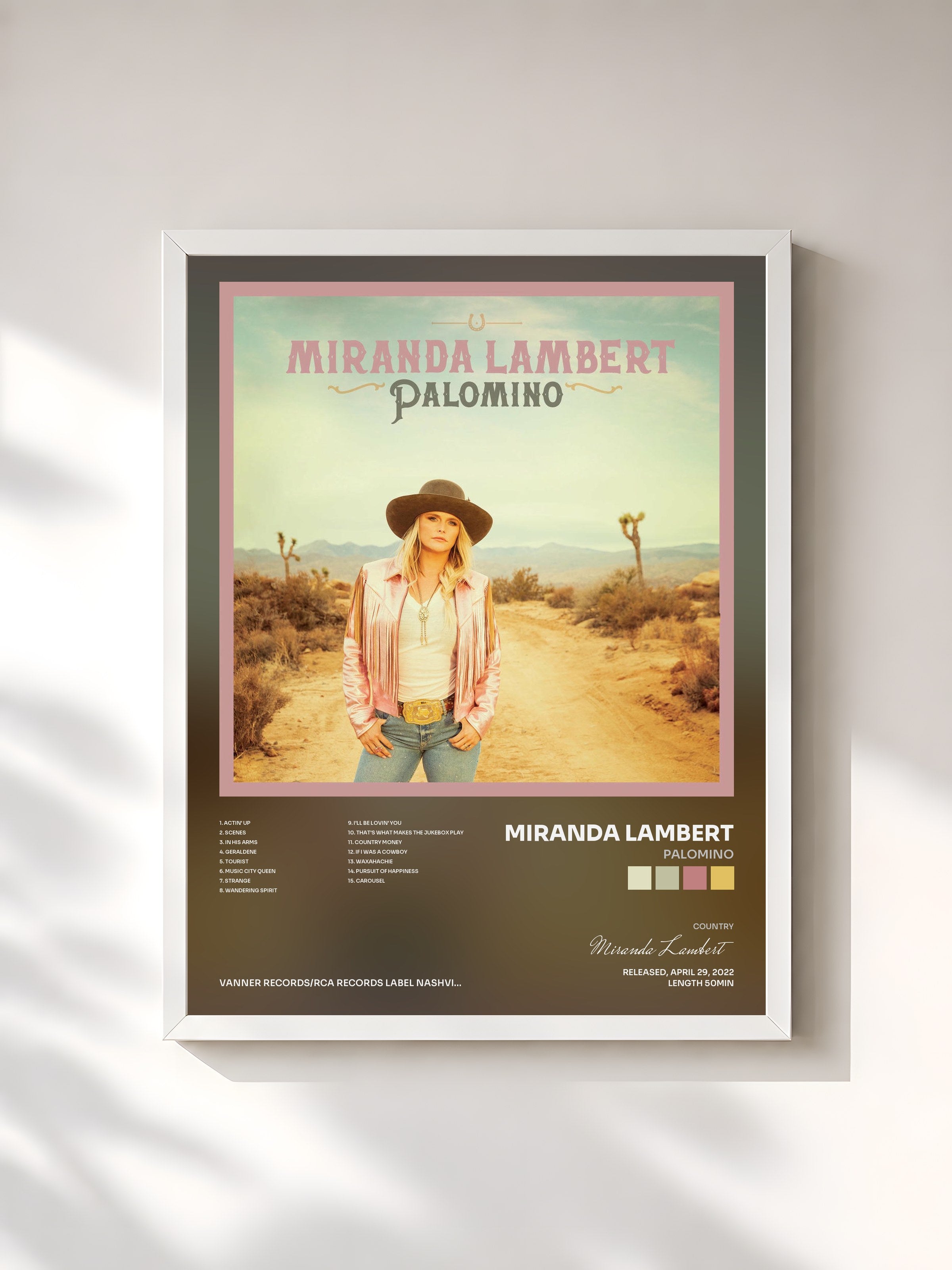 #blanc Tableau de l'album Palomino de Miranda Lambert, cadre blanc, imprimé et encadré en France