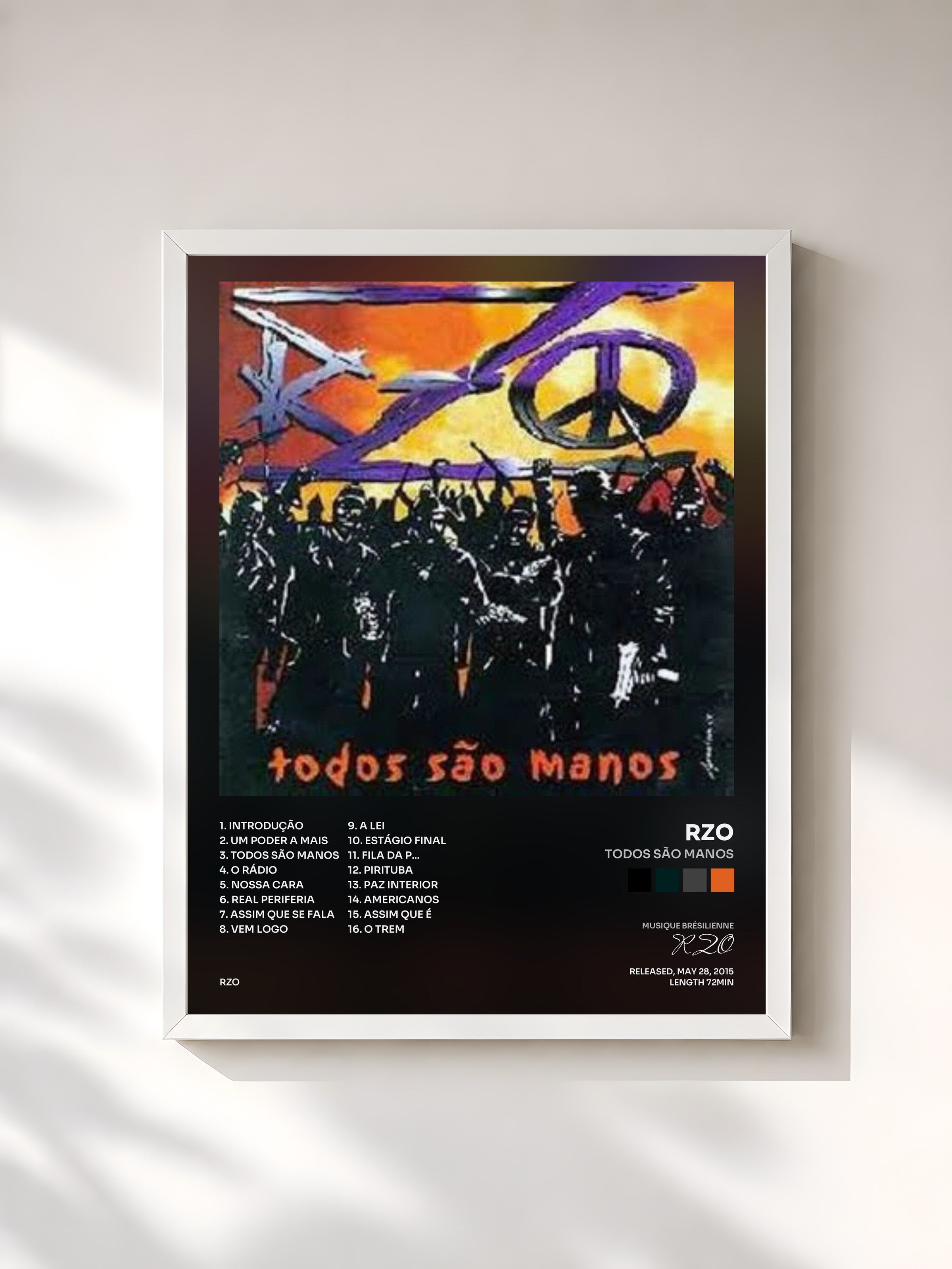 #blanc Tableau de l'album Todos São Manos de RZO, cadre blanc, imprimé et encadré en France