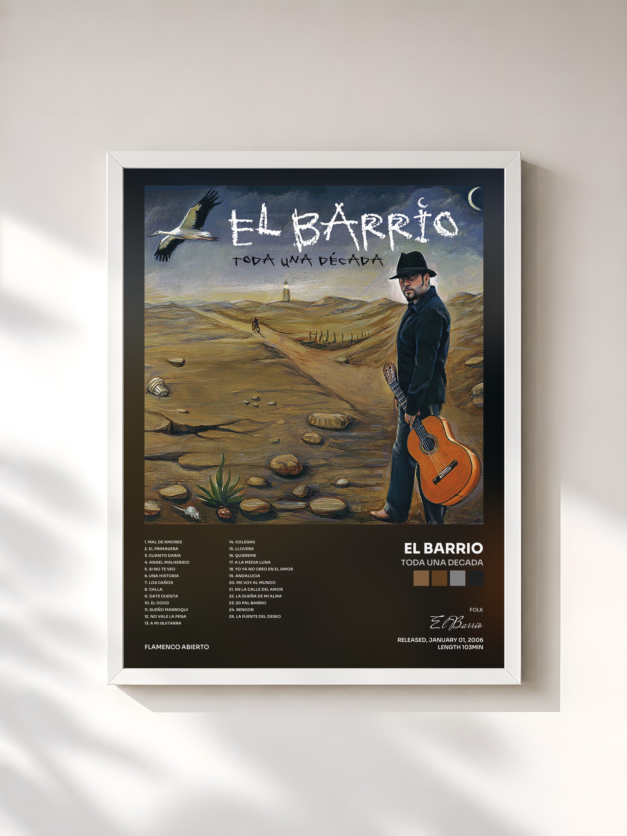 #blanc Tableau de l'album Toda una Decada de El Barrio, cadre blanc, imprimé et encadré en France