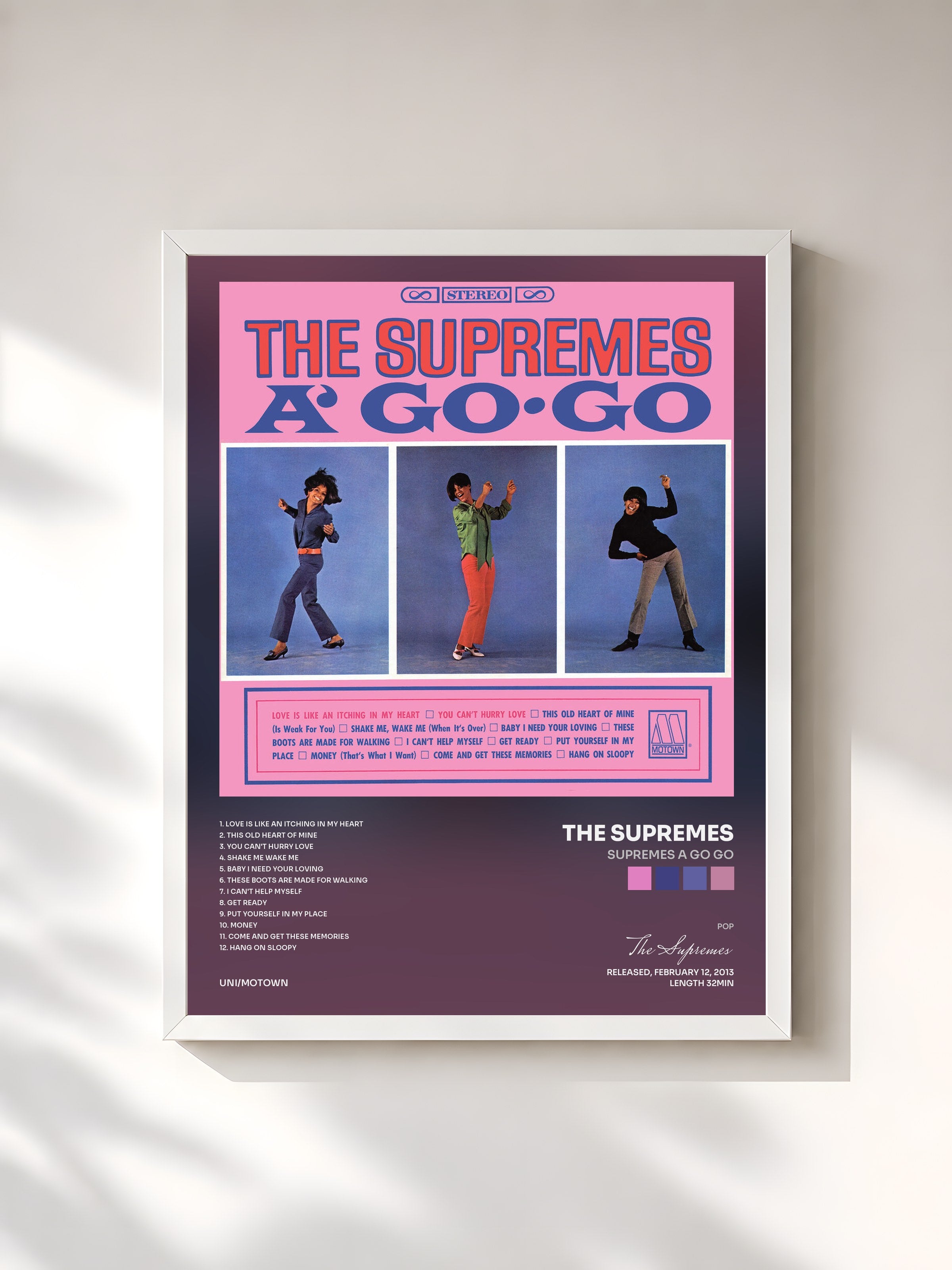 #blanc Tableau de l'album Supremes A Go Go de The Supremes, cadre blanc, imprimé et encadré en France