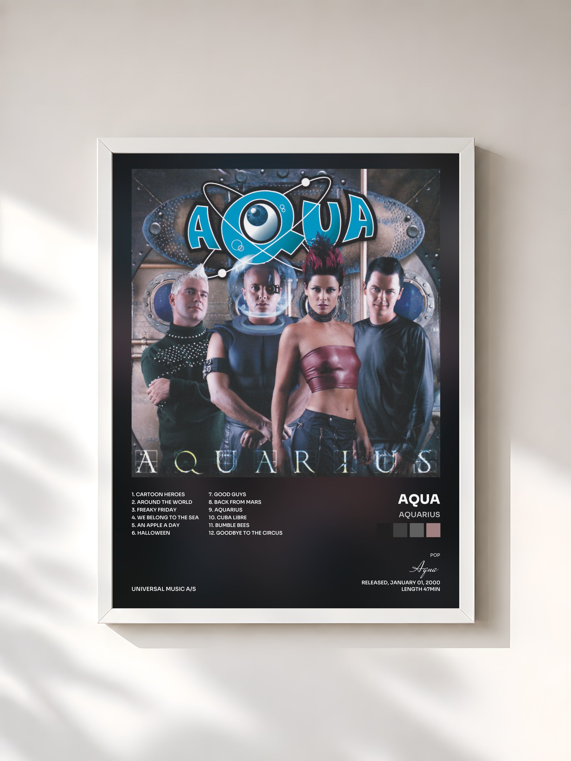 #blanc Tableau de l'album Aquarius de Aqua, cadre blanc, imprimé et encadré en France