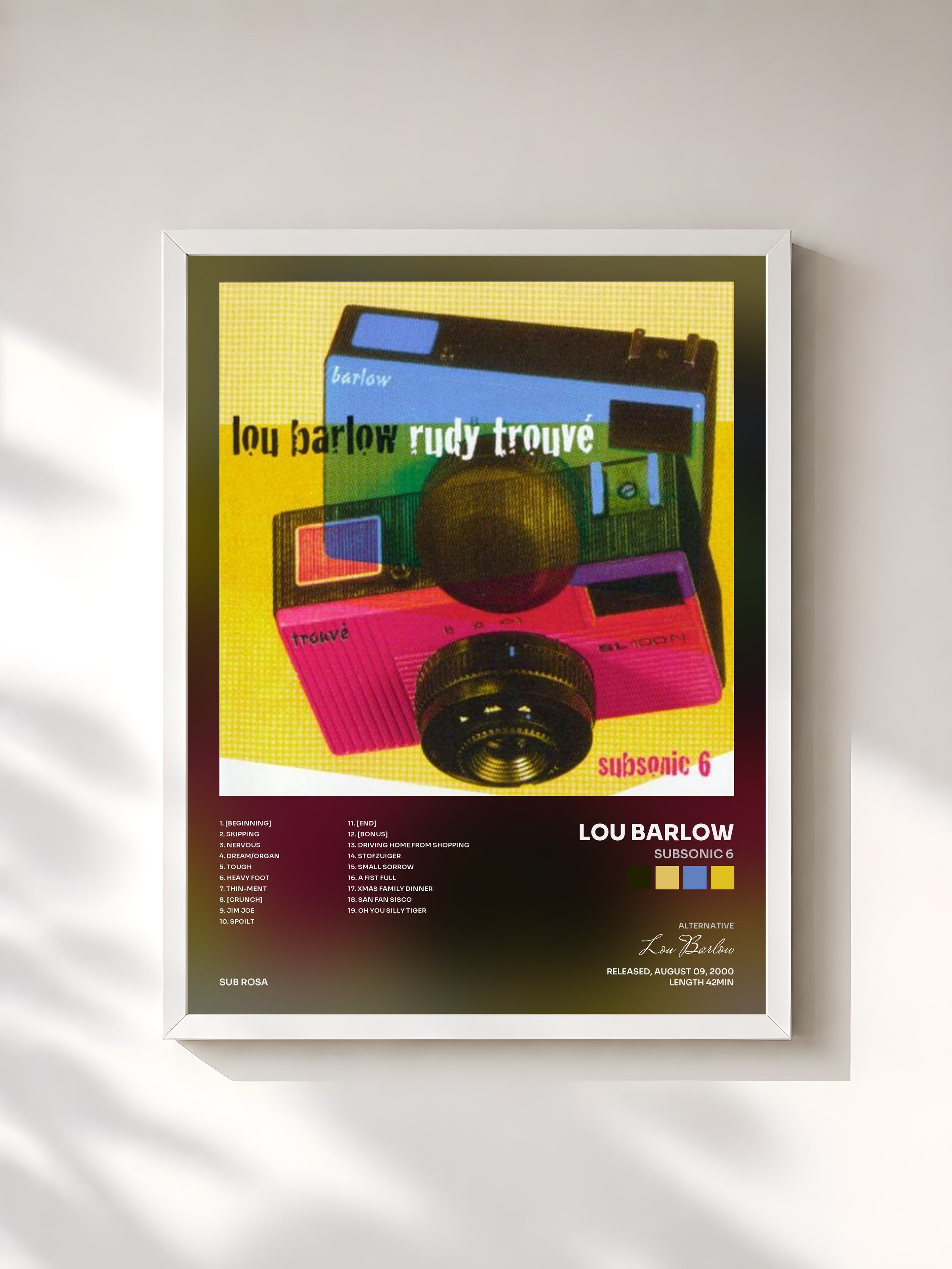 #blanc Tableau de l'album Subsonic 6 de Lou Barlow, cadre blanc, imprimé et encadré en France