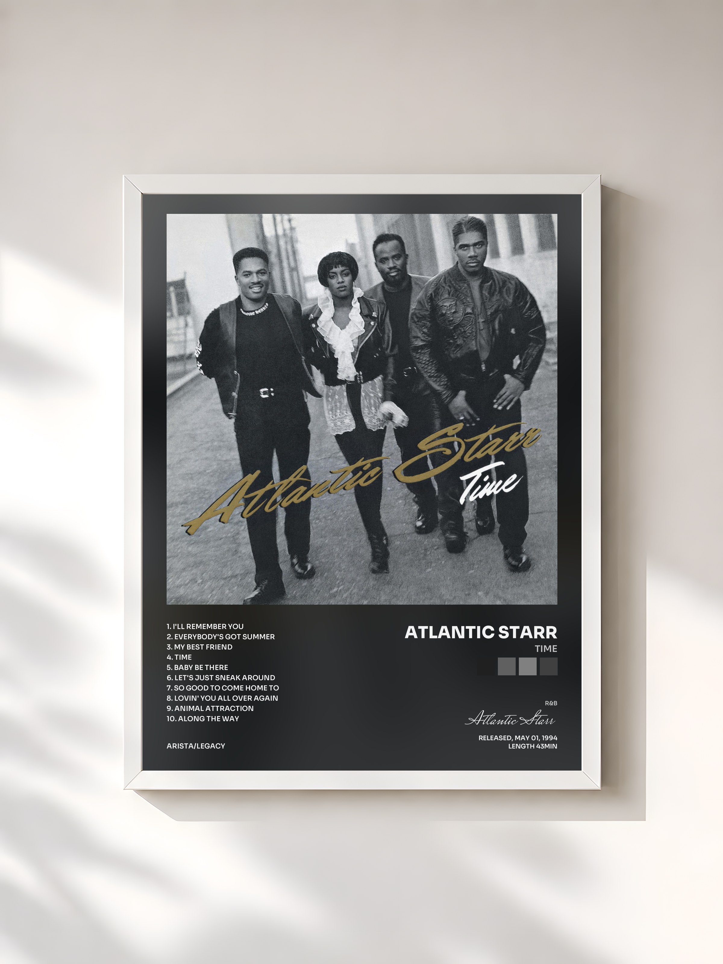 #blanc Tableau de l'album Time de Atlantic Starr, cadre blanc, imprimé et encadré en France
