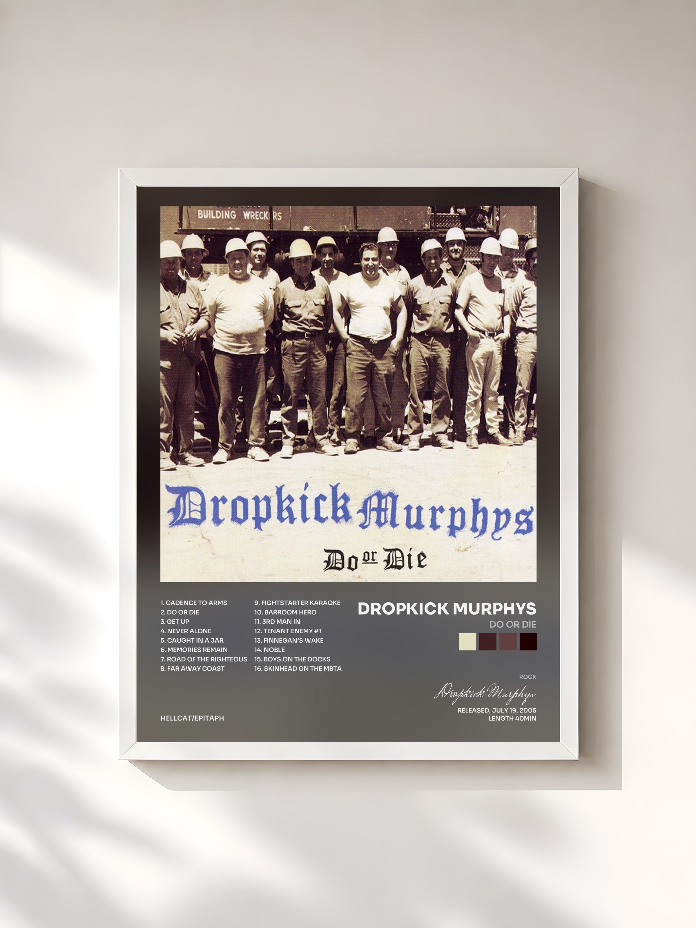 #blanc Tableau de l'album Do Or Die de Dropkick Murphys, cadre blanc, imprimé et encadré en France