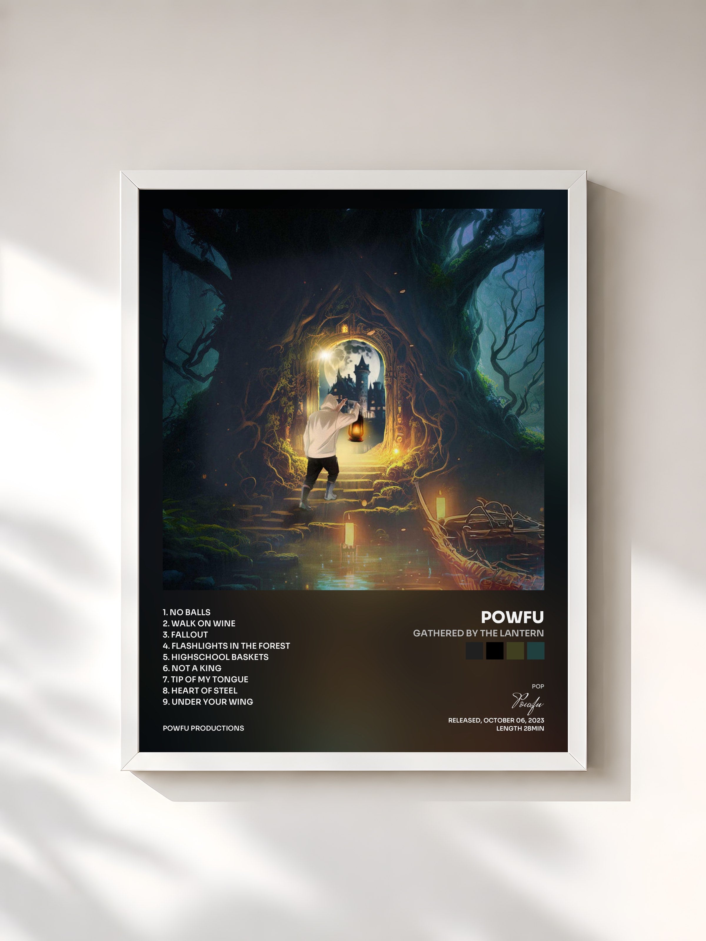 #blanc Tableau de l'album Gathered By The Lantern de Powfu, cadre blanc, imprimé et encadré en France
