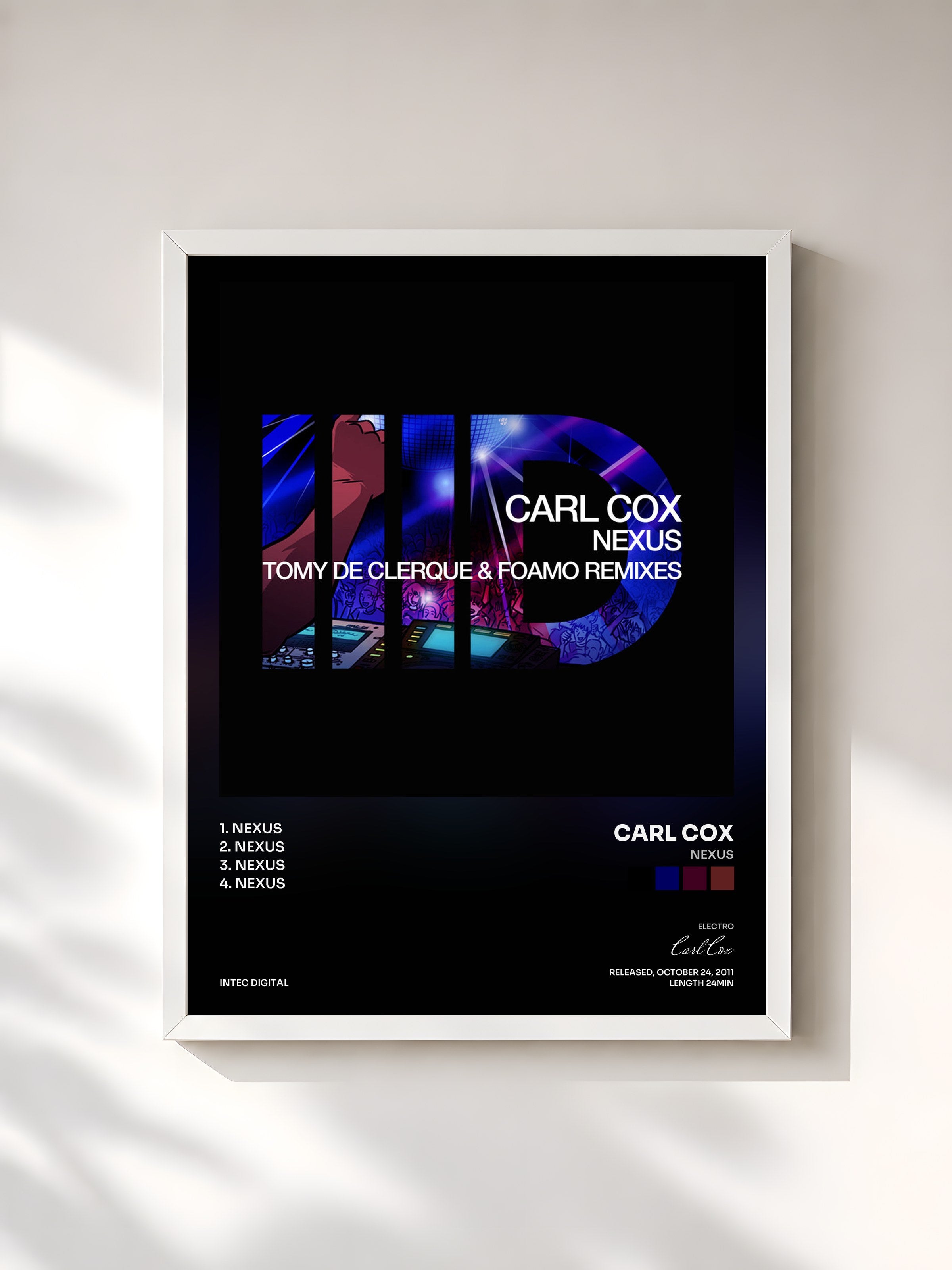 #blanc Tableau de l'album Nexus de Carl Cox, cadre blanc, imprimé et encadré en France