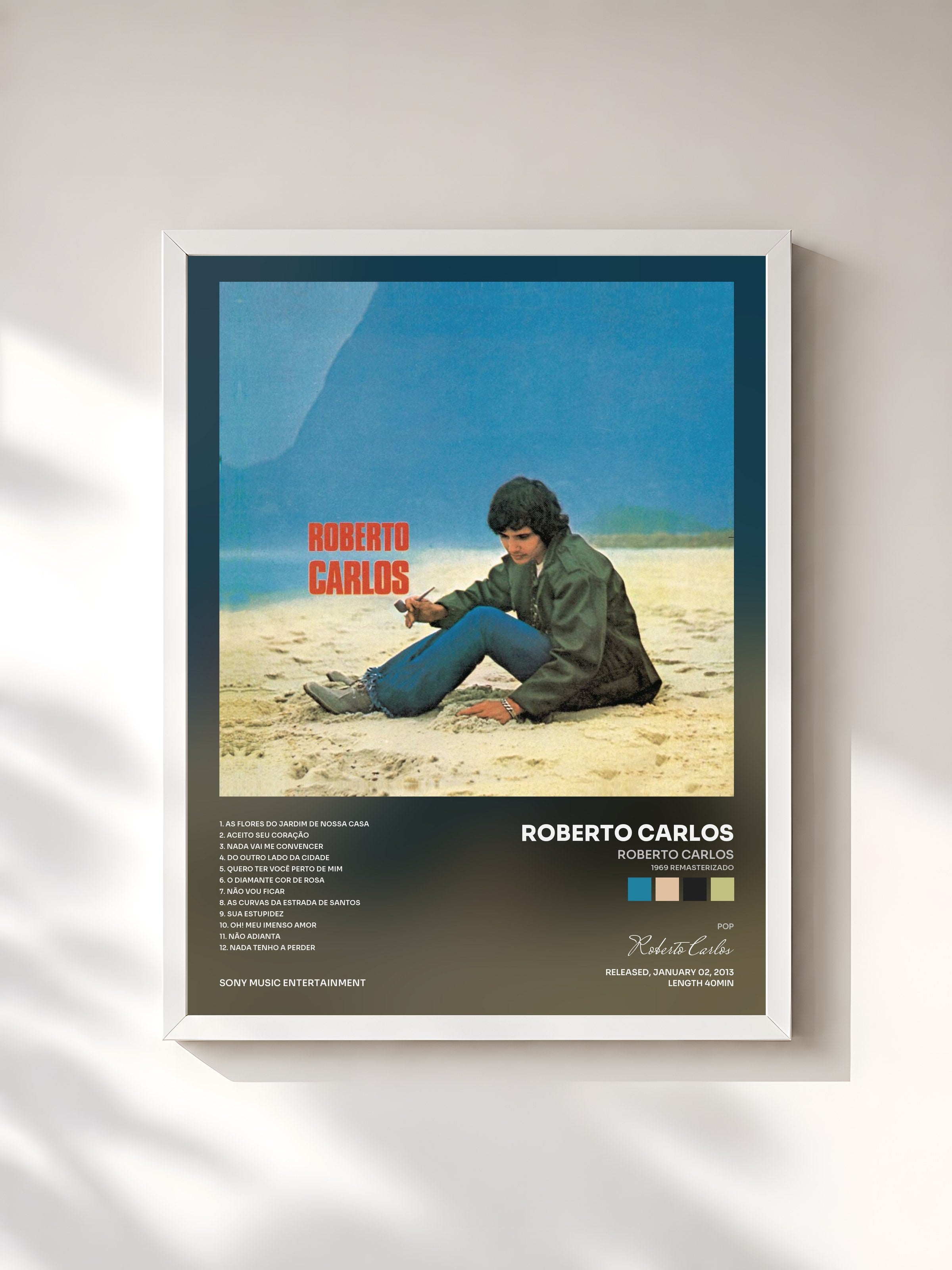 #blanc Tableau de l'album Roberto Carlos (1969 Remasterizado) de Roberto Carlos, cadre blanc, imprimé et encadré en France