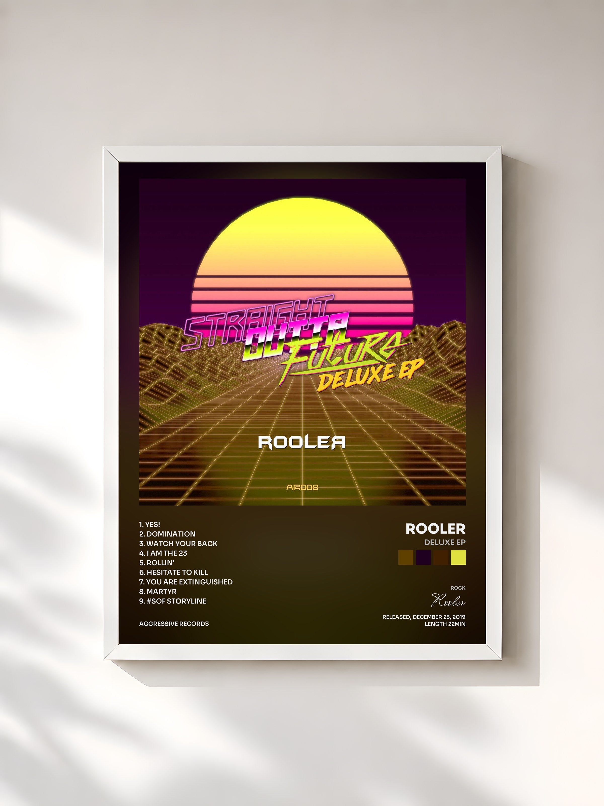 #blanc Tableau de l'album Deluxe EP de Rooler, cadre blanc, imprimé et encadré en France