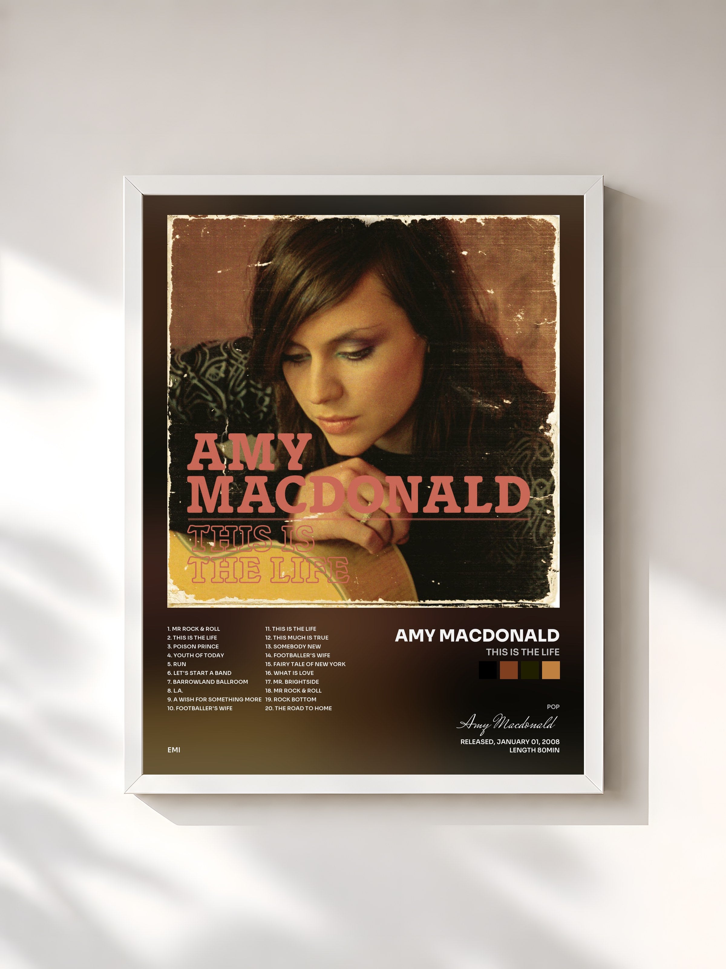 #blanc Tableau de l'album This is The Life de Amy Macdonald, cadre blanc, imprimé et encadré en France