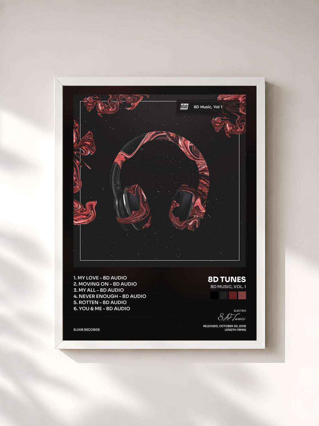 #blanc Tableau de l'album 8D Music, Vol. 1 de 8D Tunes, cadre blanc, imprimé et encadré en France