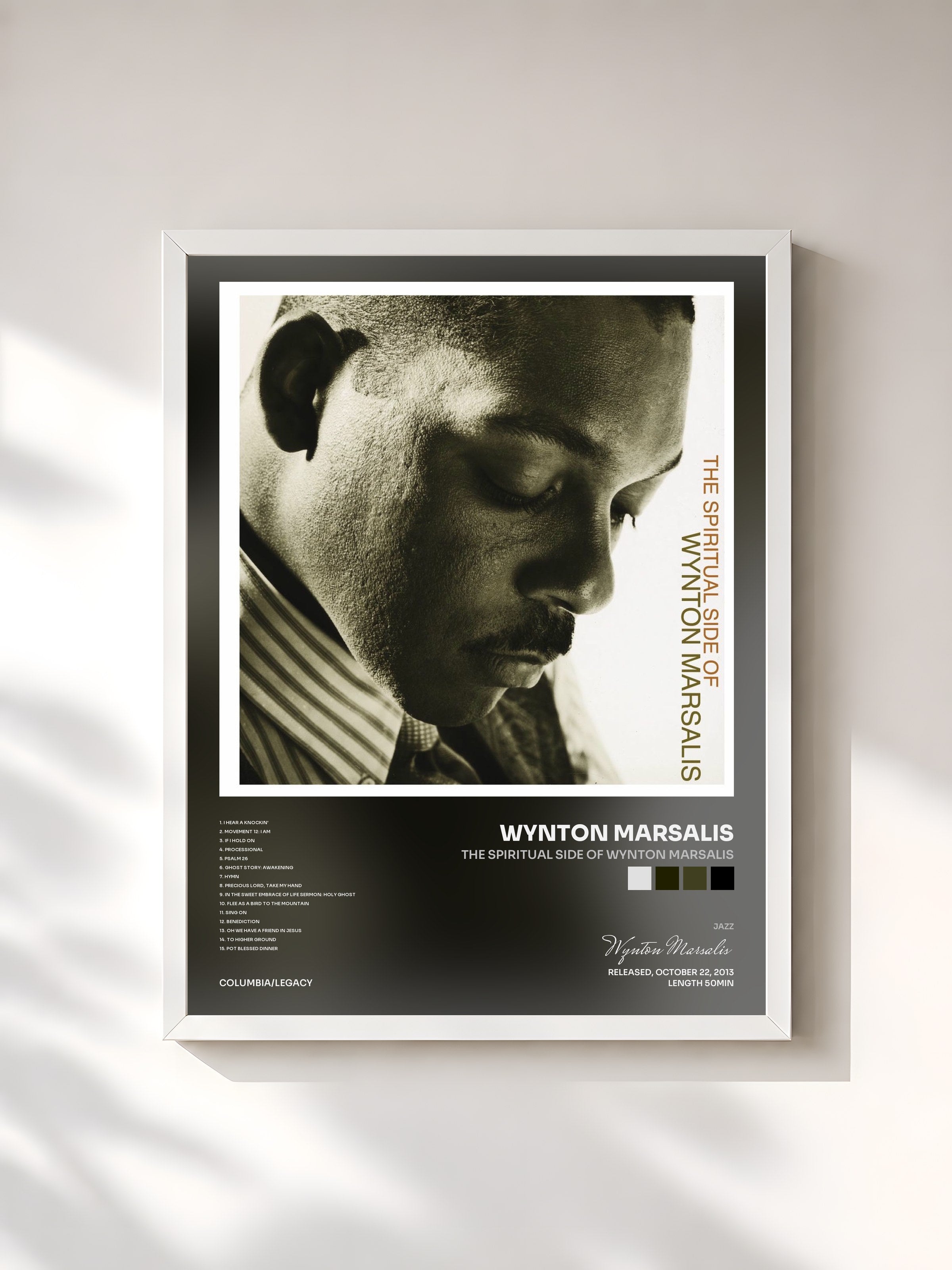 #blanc Tableau de l'album The Spiritual Side of Wynton Marsalis de Wynton Marsalis, cadre blanc, imprimé et encadré en France