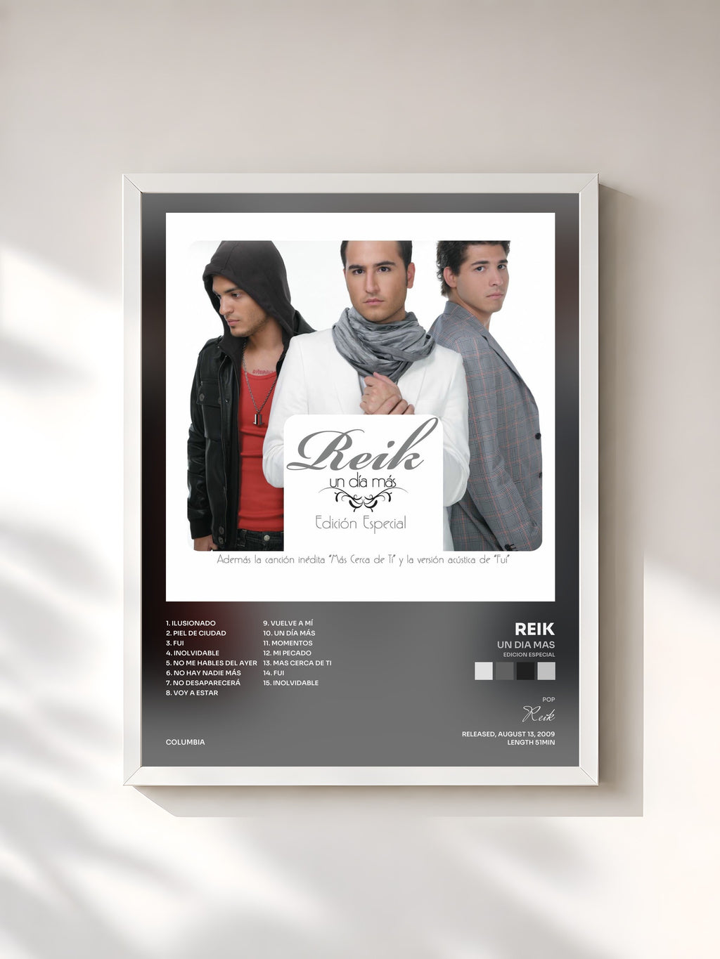#blanc Tableau de l'album Un Dia Mas (Edicion Especial) de Reik, cadre blanc, imprimé et encadré en France
