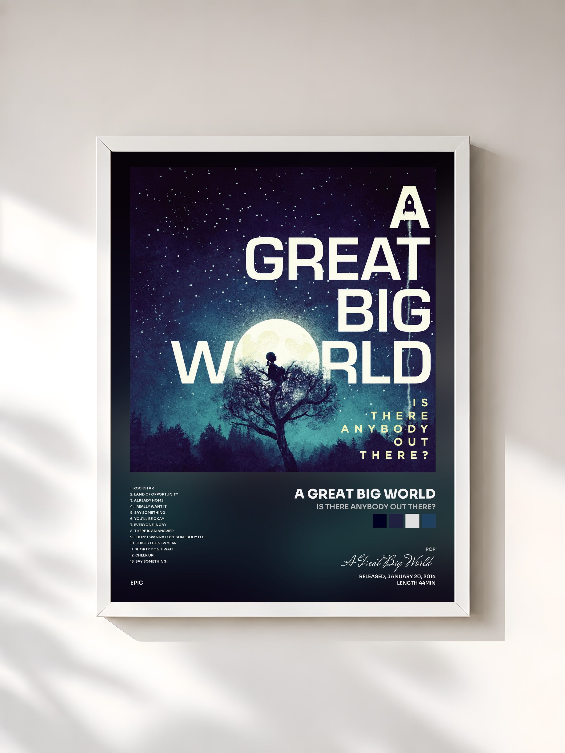 #blanc Tableau de l'album Is There Anybody Out There? de A Great Big World, cadre blanc, imprimé et encadré en France