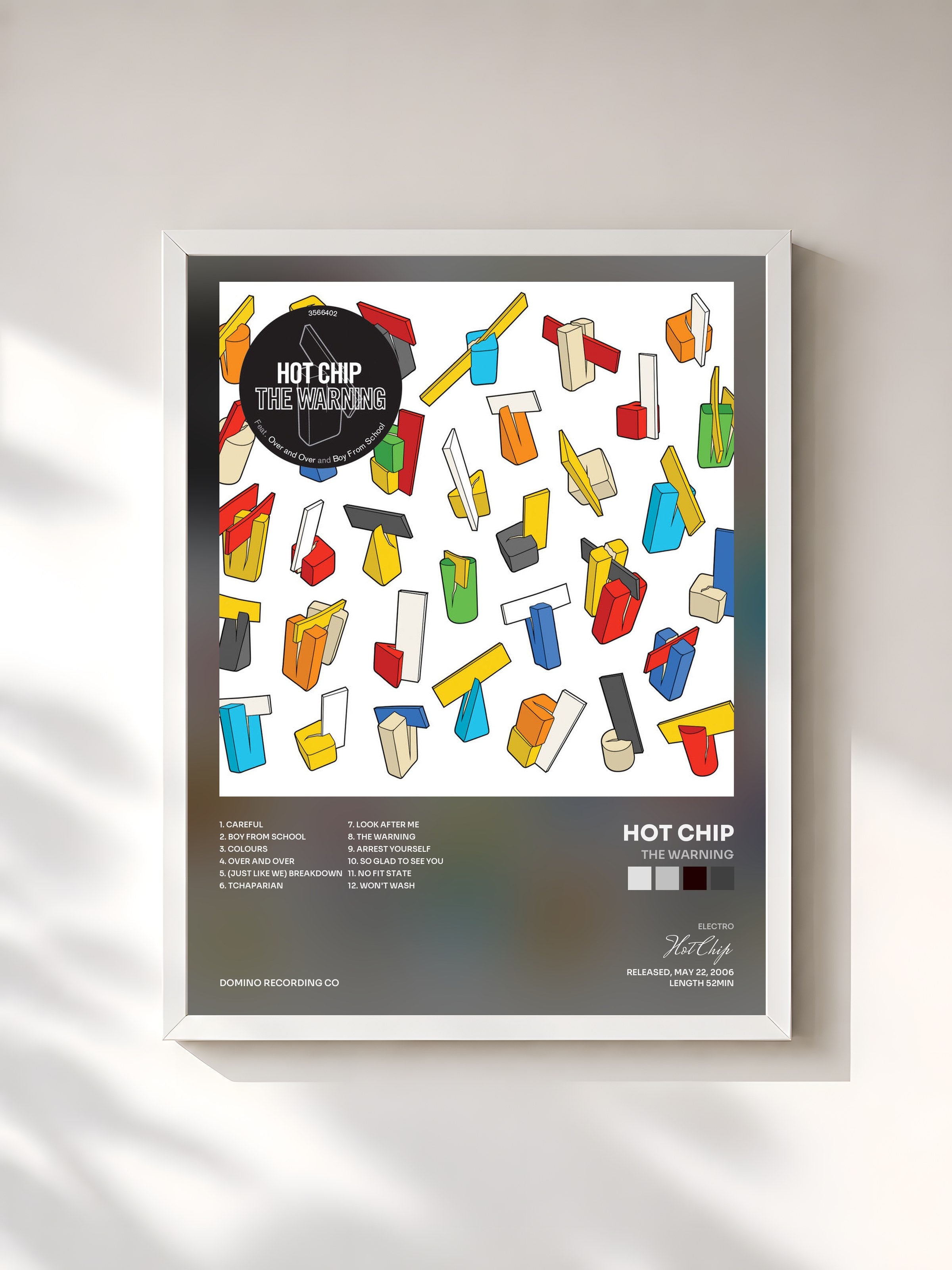 #blanc Tableau de l'album The Warning de Hot Chip, cadre blanc, imprimé et encadré en France