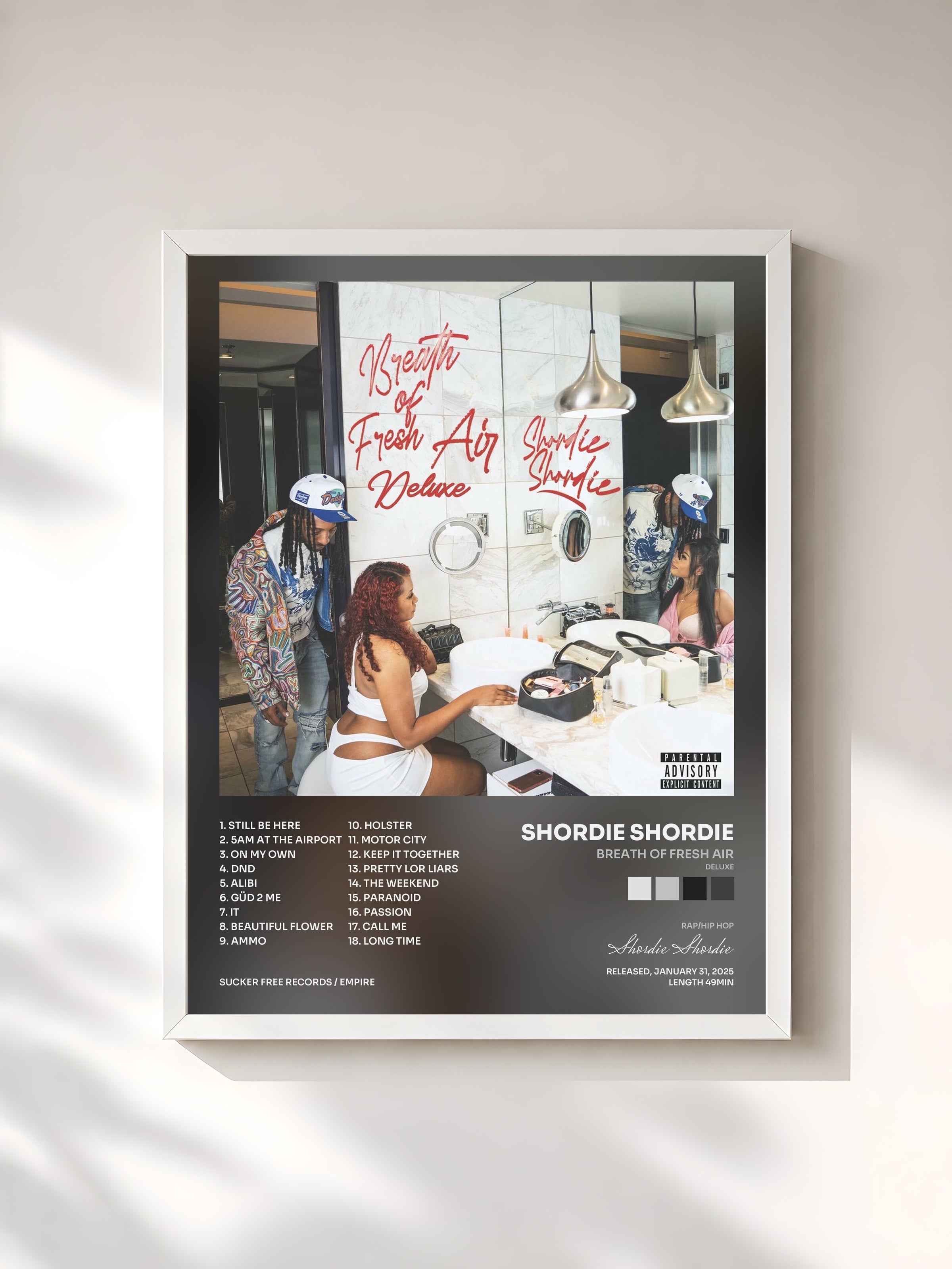 #blanc Tableau de l'album Breath Of Fresh Air (Deluxe) de Shordie Shordie, cadre blanc, imprimé et encadré en France