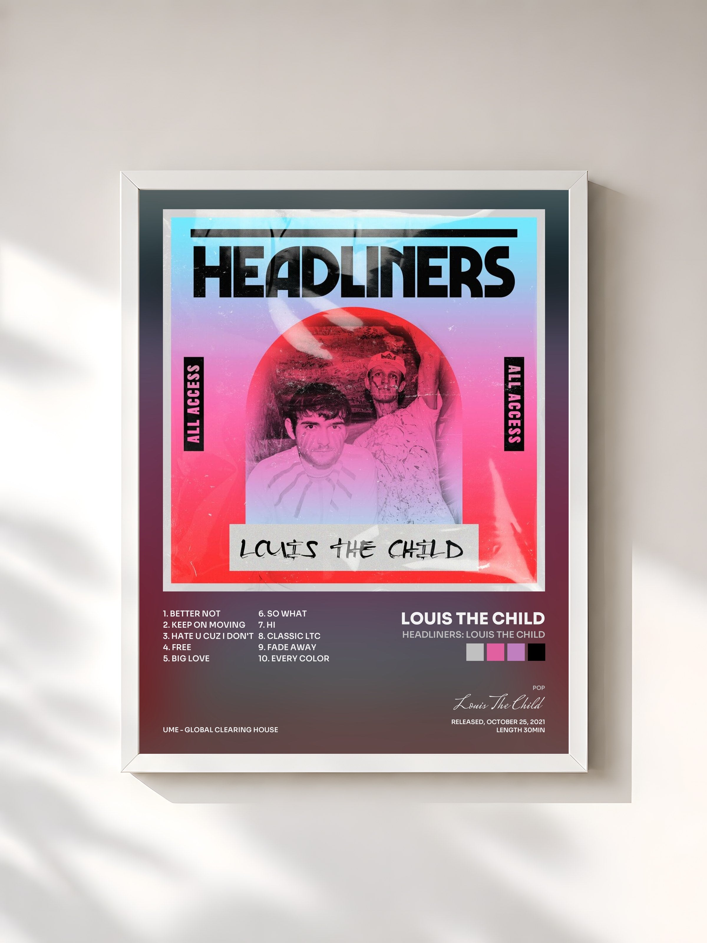 #blanc Tableau de l'album HEADLINERS: Louis The Child de Louis The Child, cadre blanc, imprimé et encadré en France