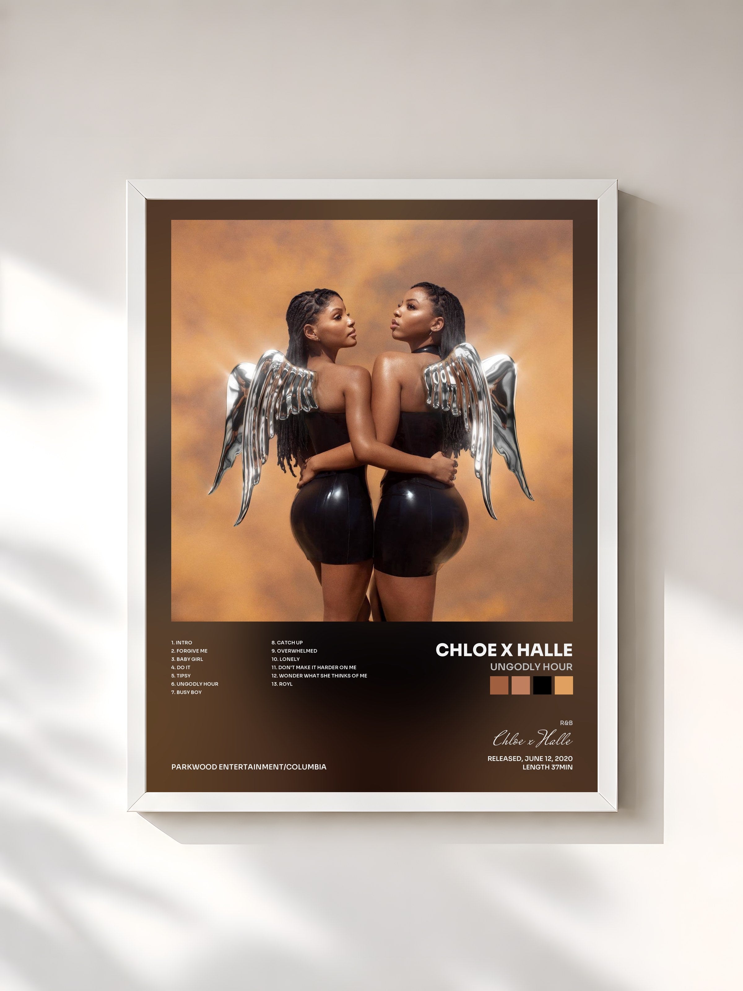 #blanc Tableau de l'album Ungodly Hour de Chloe x Halle, cadre blanc, imprimé et encadré en France