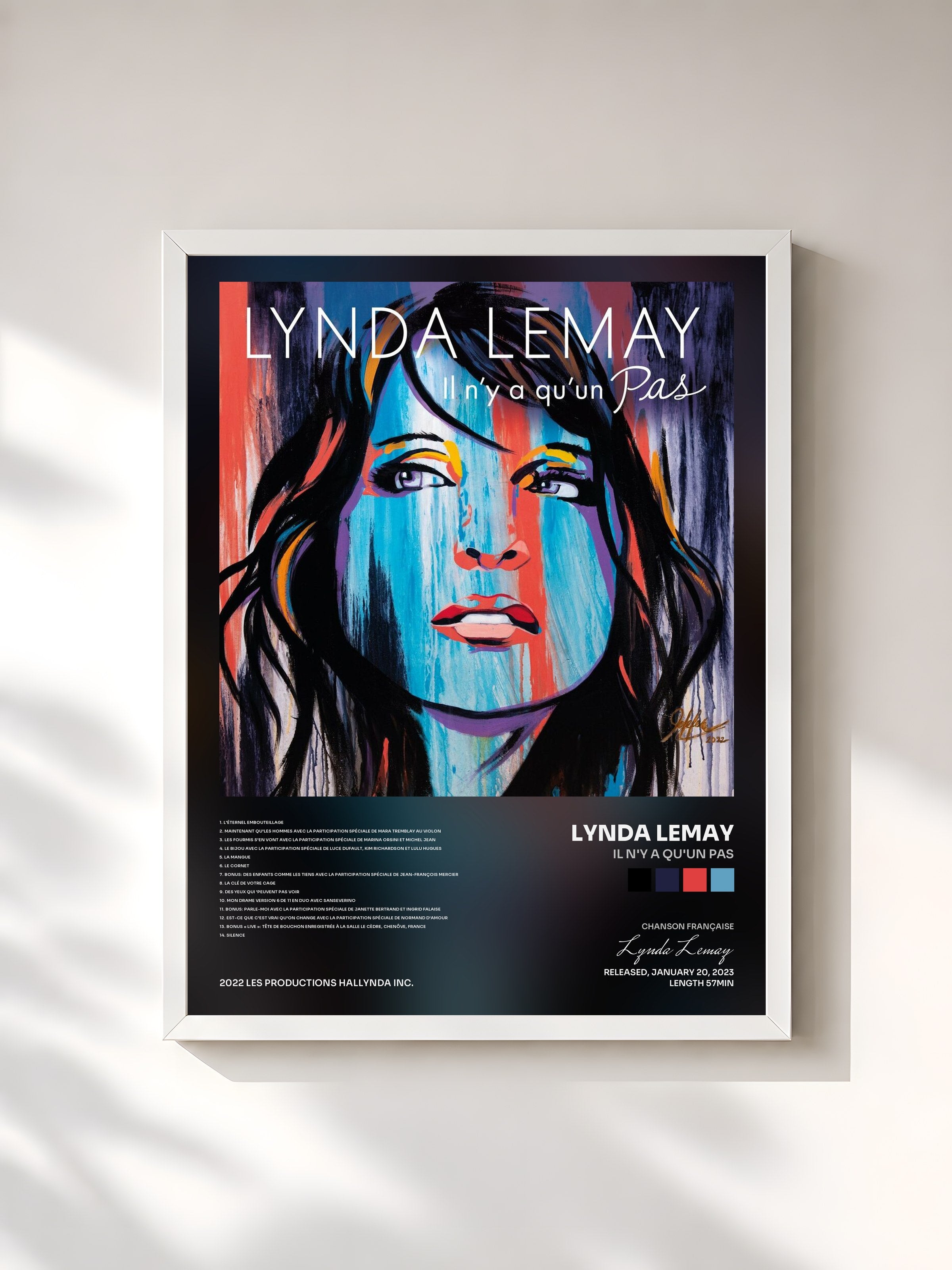 #blanc Tableau de l'album Il n'y a qu'un pas de Lynda Lemay, cadre blanc, imprimé et encadré en France