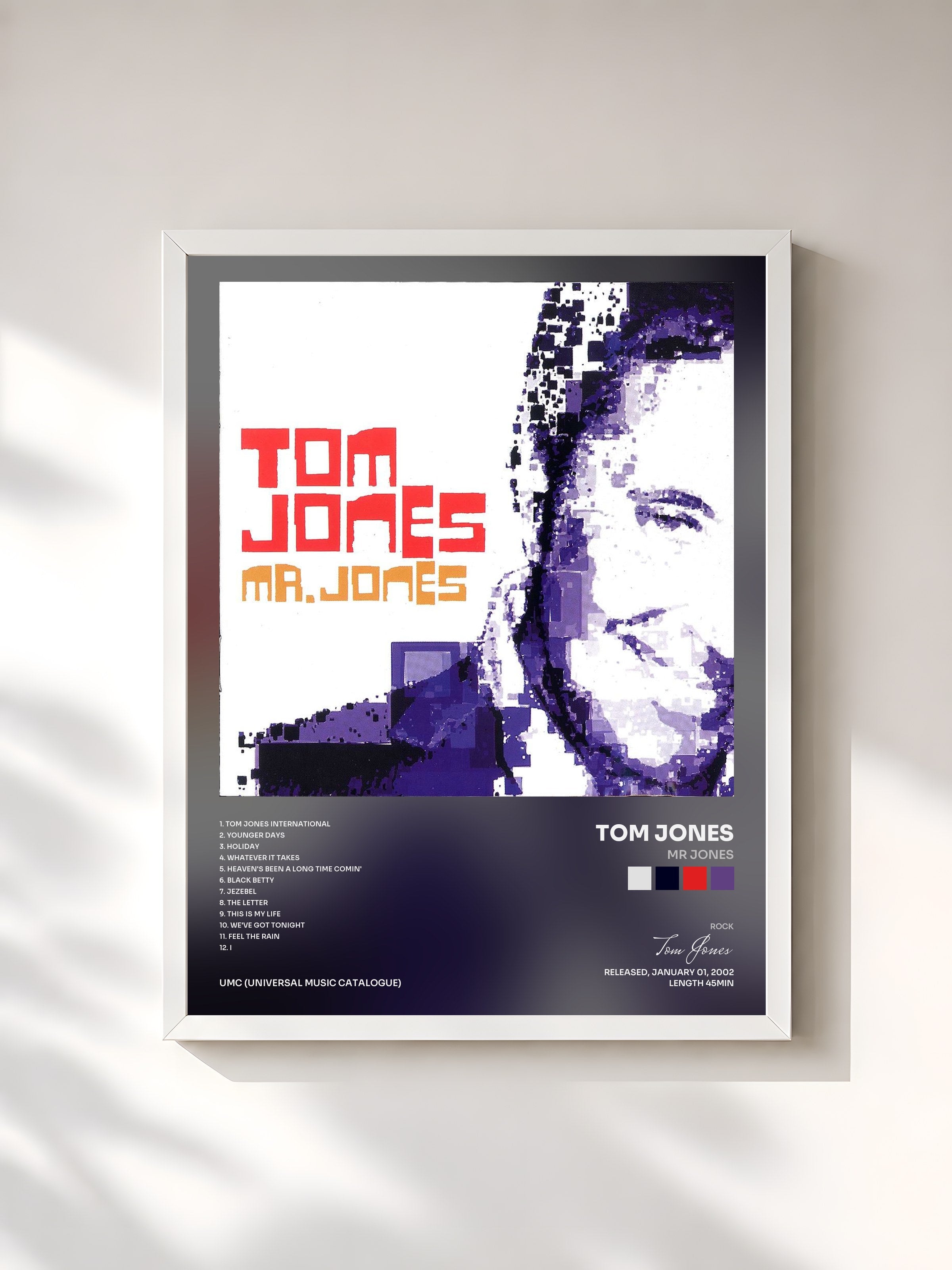 #blanc Tableau de l'album Mr Jones de Tom Jones, cadre blanc, imprimé et encadré en France