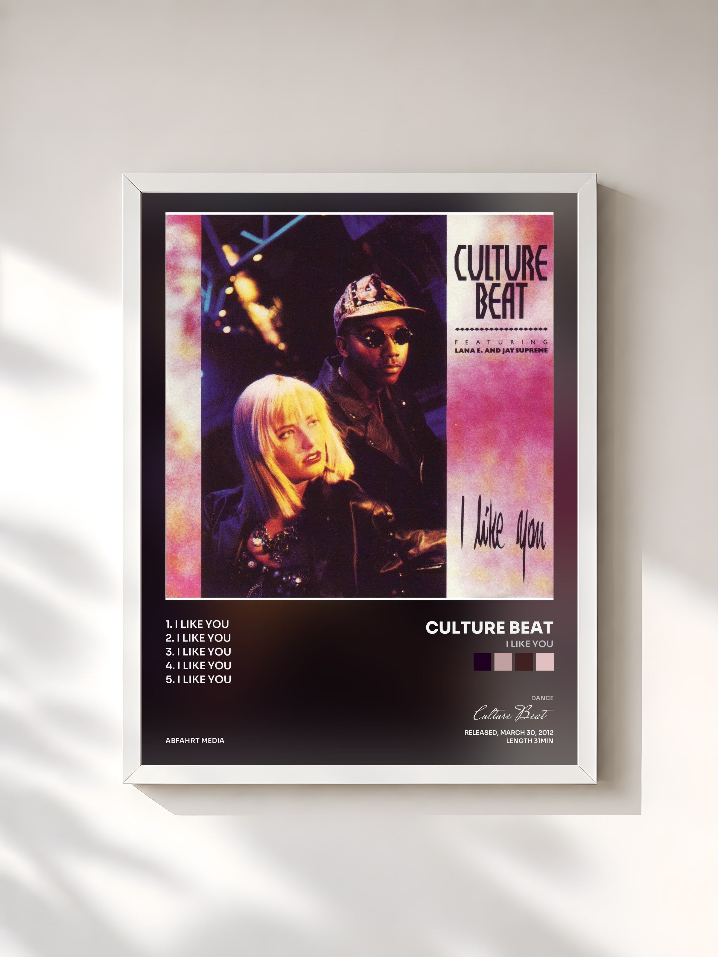 #blanc Tableau de l'album I Like You de Culture Beat, cadre blanc, imprimé et encadré en France